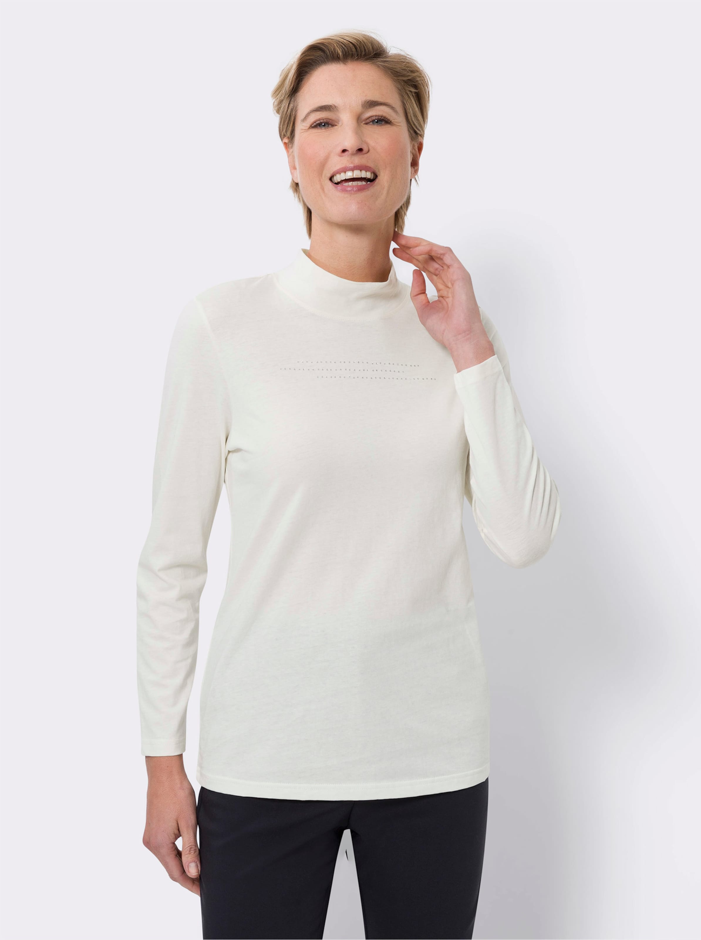 Shirt met opstaande kraag, van katoen, gestreept in bleu/grafiet
