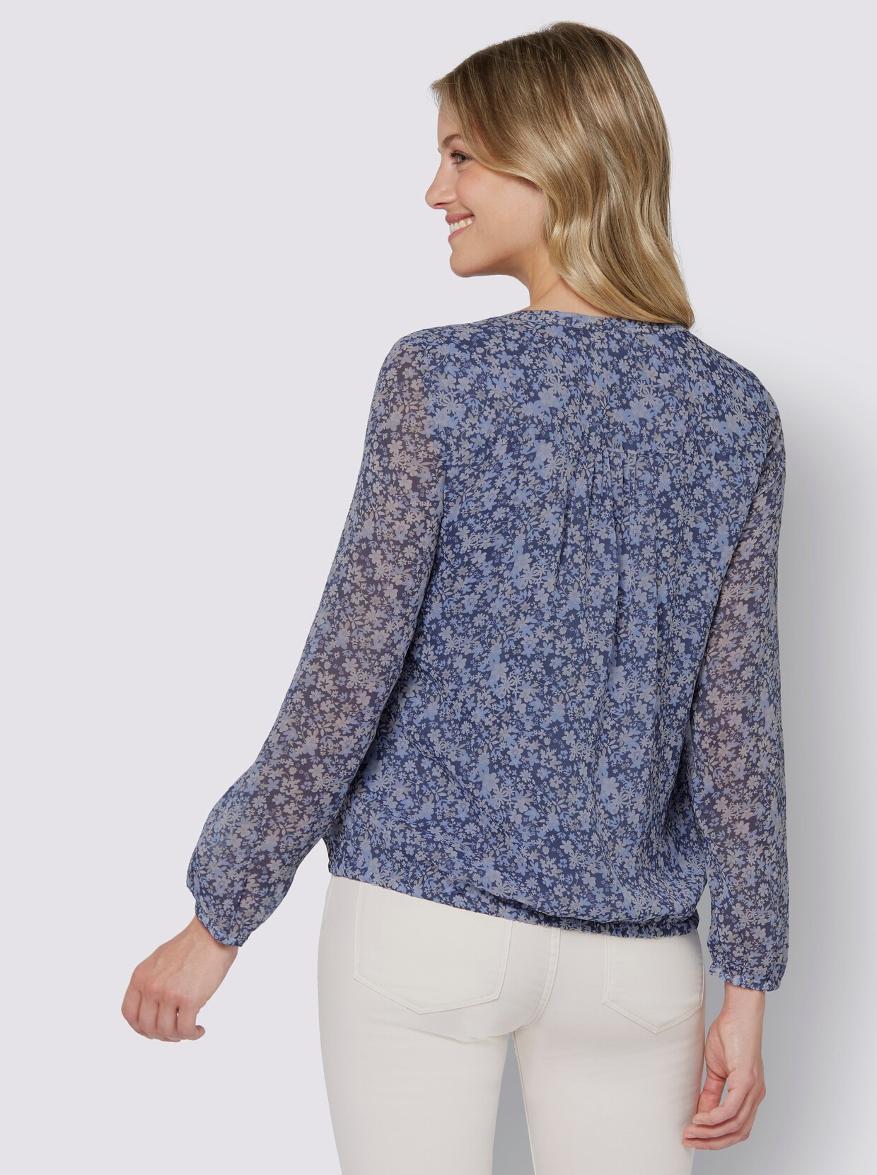 Chiffonbluse - eisblau-taubenblau-bedruckt