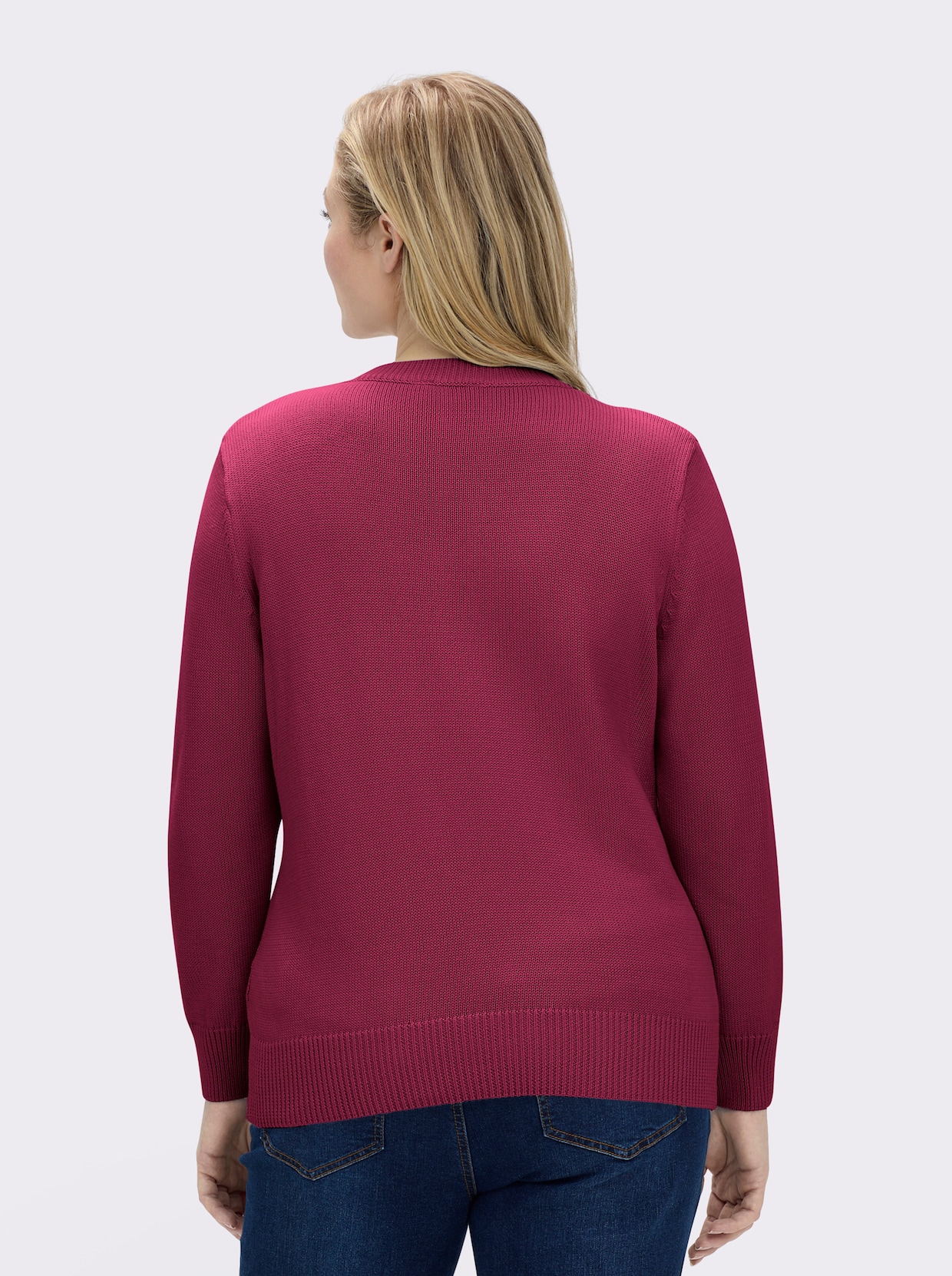 V-Ausschnitt-Pullover mit Baumwolle - fuchsia
