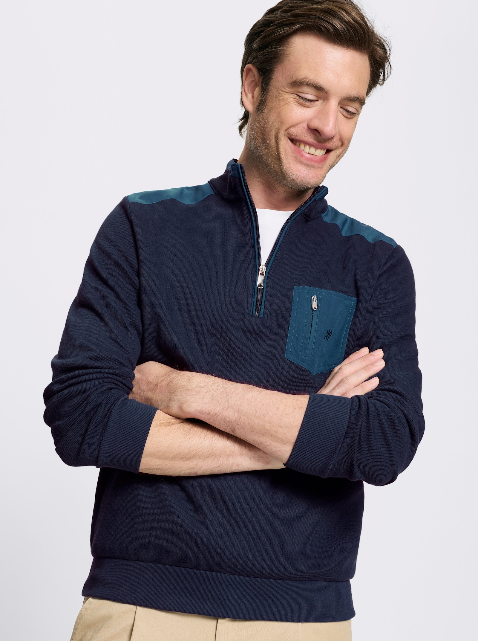 Marco Donati Sweatshirt mit grobem Ripp-Muster, Baumwolle - marine