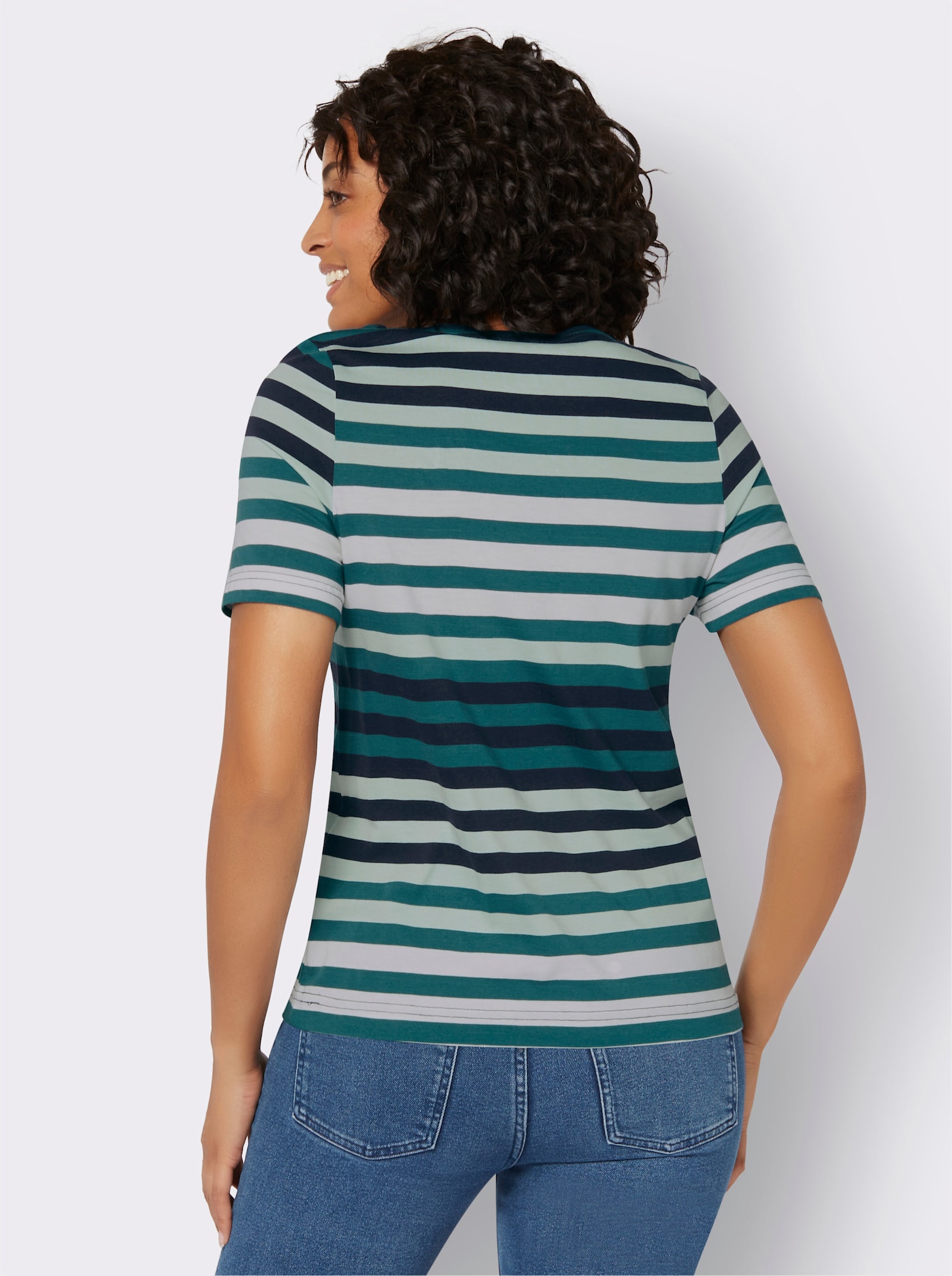 Tričko s krátkým rukávem a vzorem z barvené příze - petrolejová-námořnická modrá-proužek