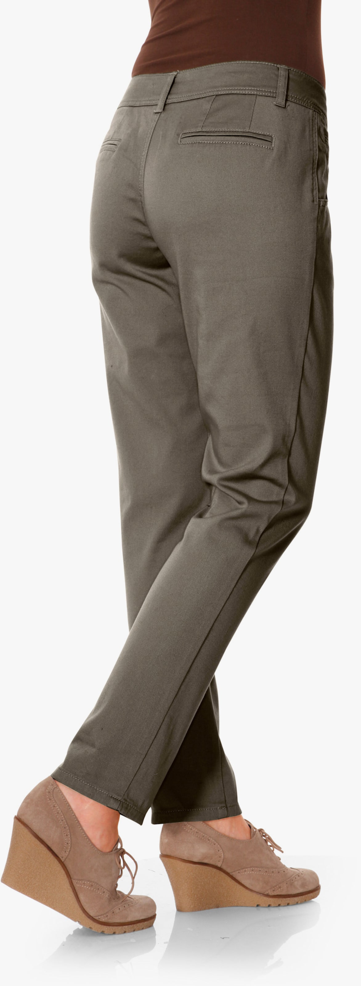 heine Chinobroek in licht toelopend model - olijf