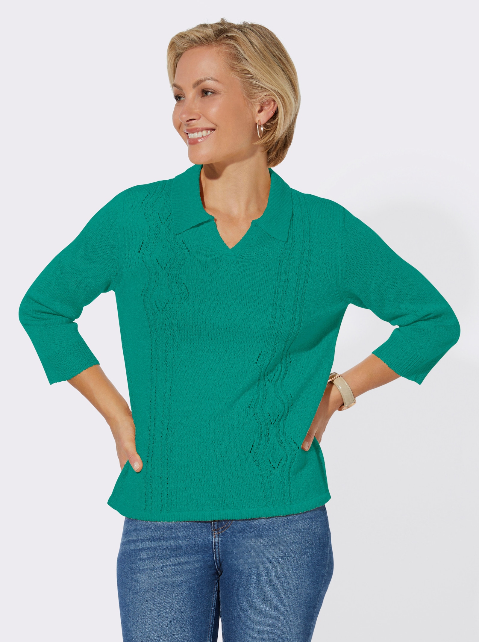 Polopullover met ribboorden - smaragdgroen