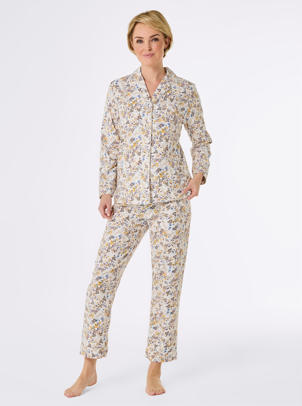 wäschepur Pyjama - champagne/middenblauw bedrukt