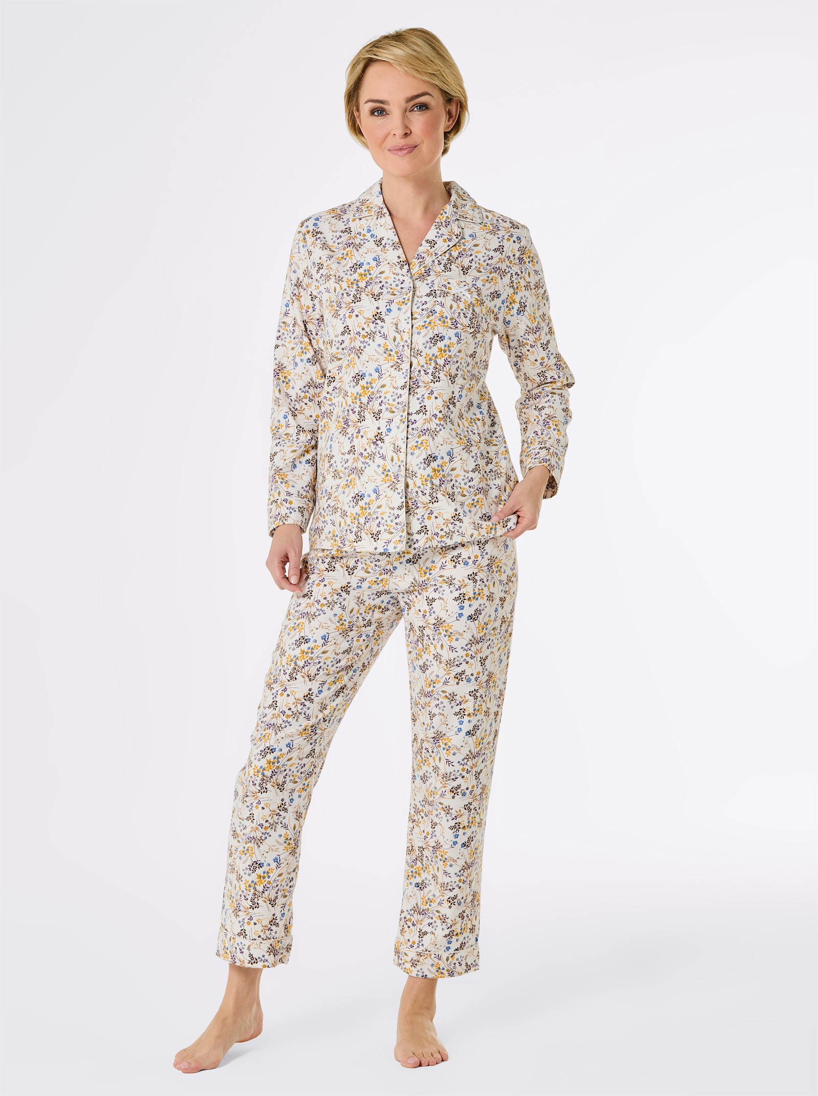 wäschepur Pyjama - champagner-mittelblau-bedruckt