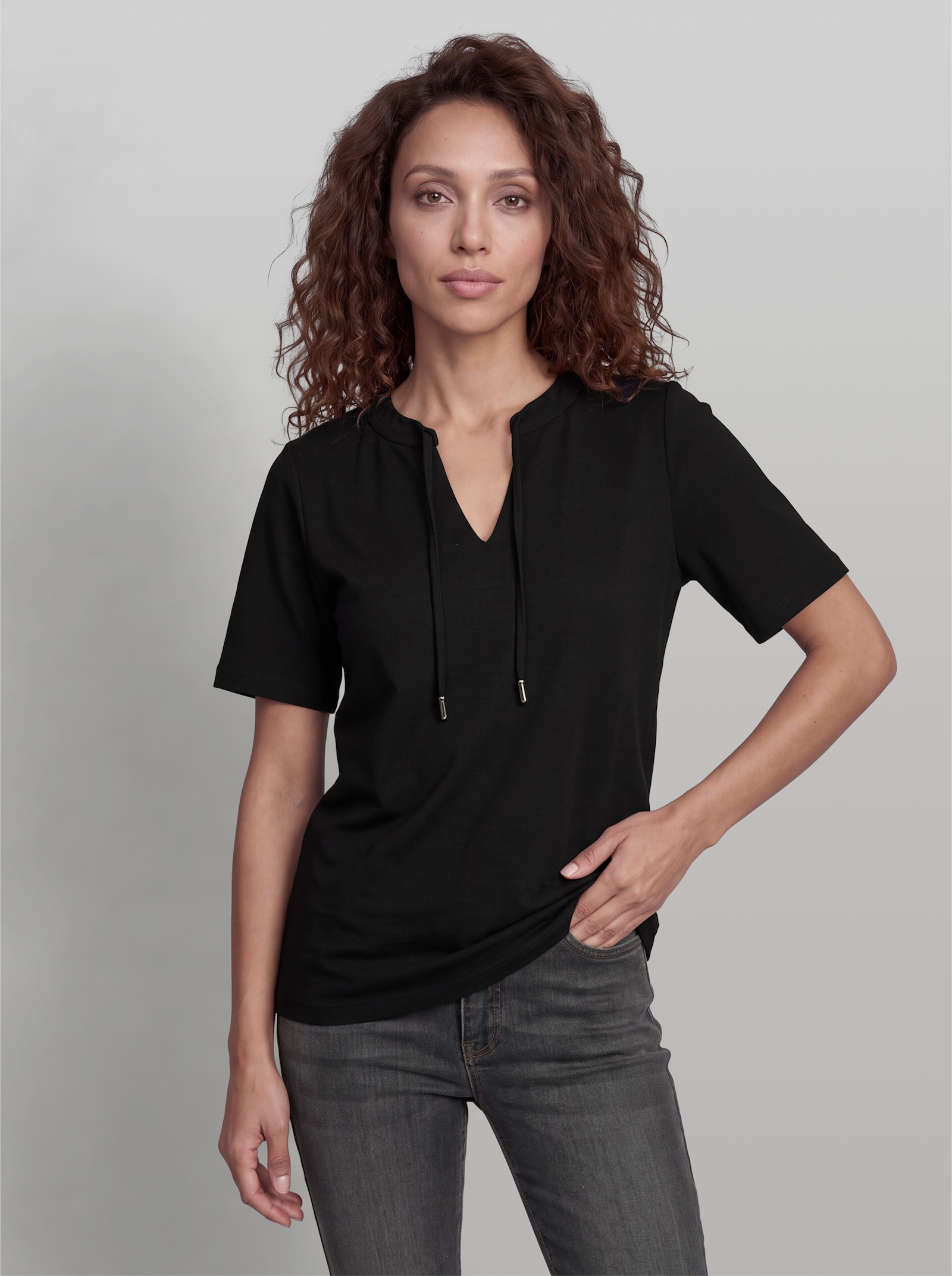heine Shirt mit Bindeband - schwarz