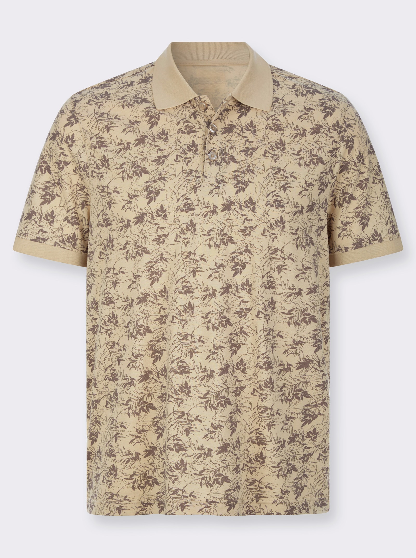 Pikétröja med bladtryck - sand-mörk mullvad-tryck