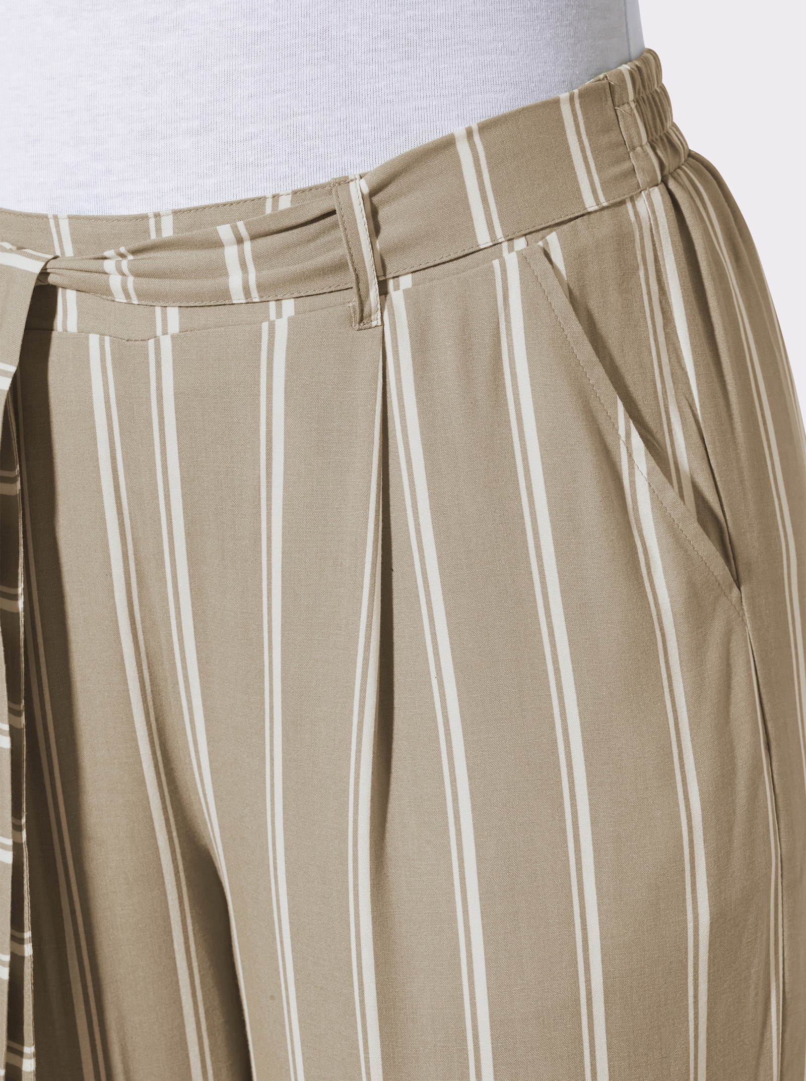 3/4-Hose mit fixiertem Bindegürtel - beige-ecru-gestreift