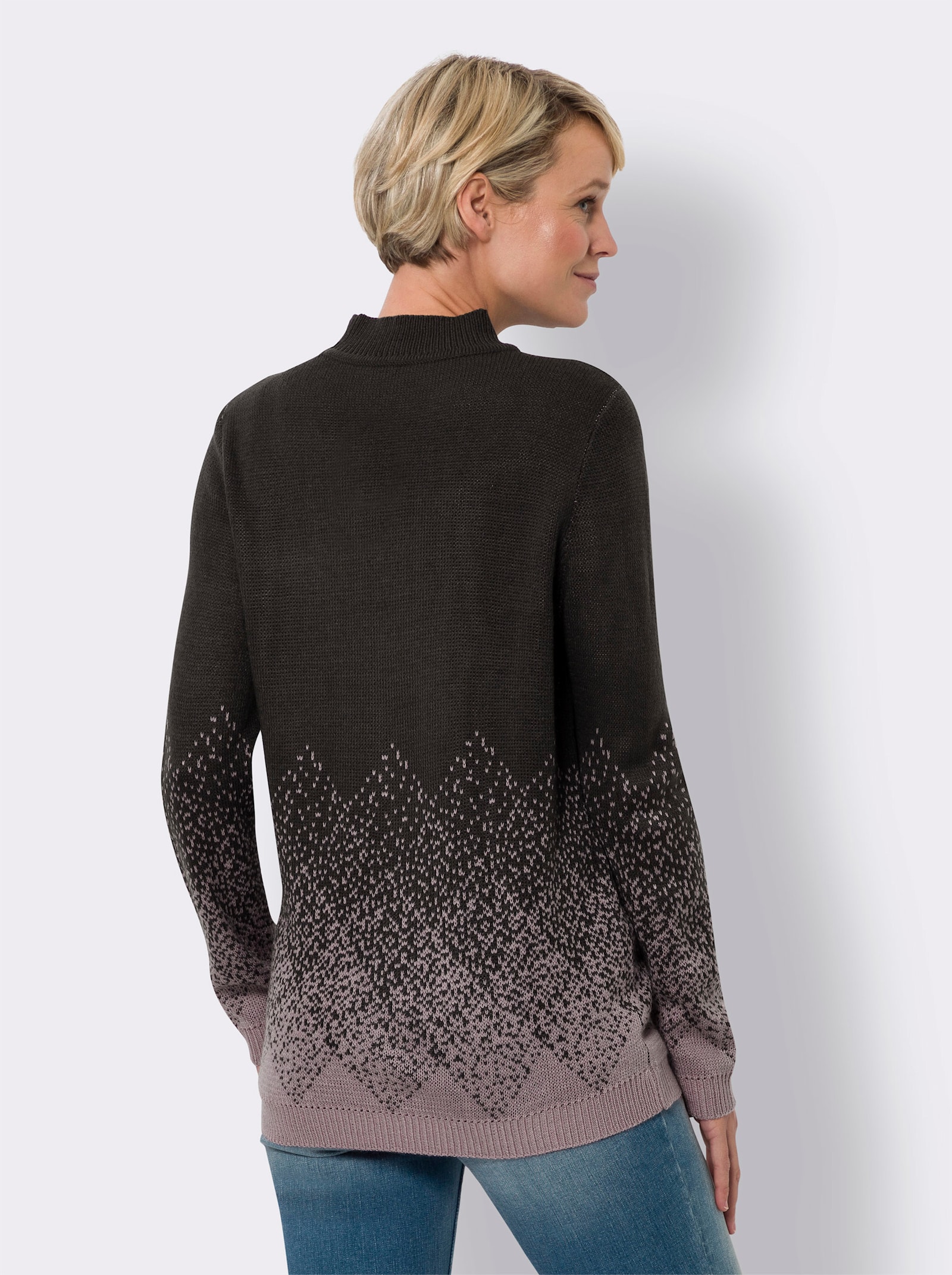 Pullover met opstaande kraag en jacquardpatroon - mauve/grafiet gedessineerd