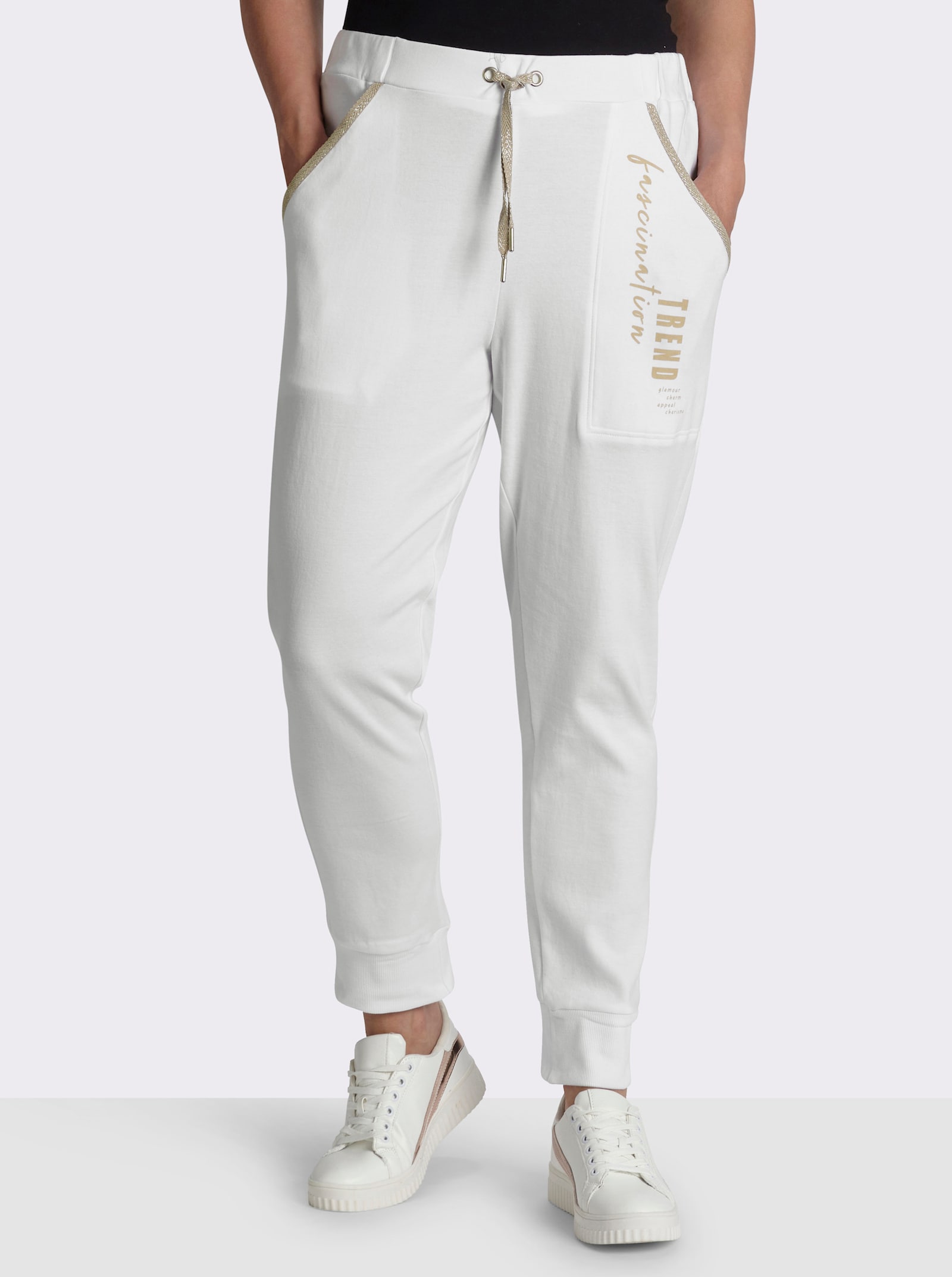 Sweathose mit gerippten Bündchen - weiß-beige