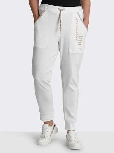 Sweathose mit gerippten Bündchen - weiß-beige