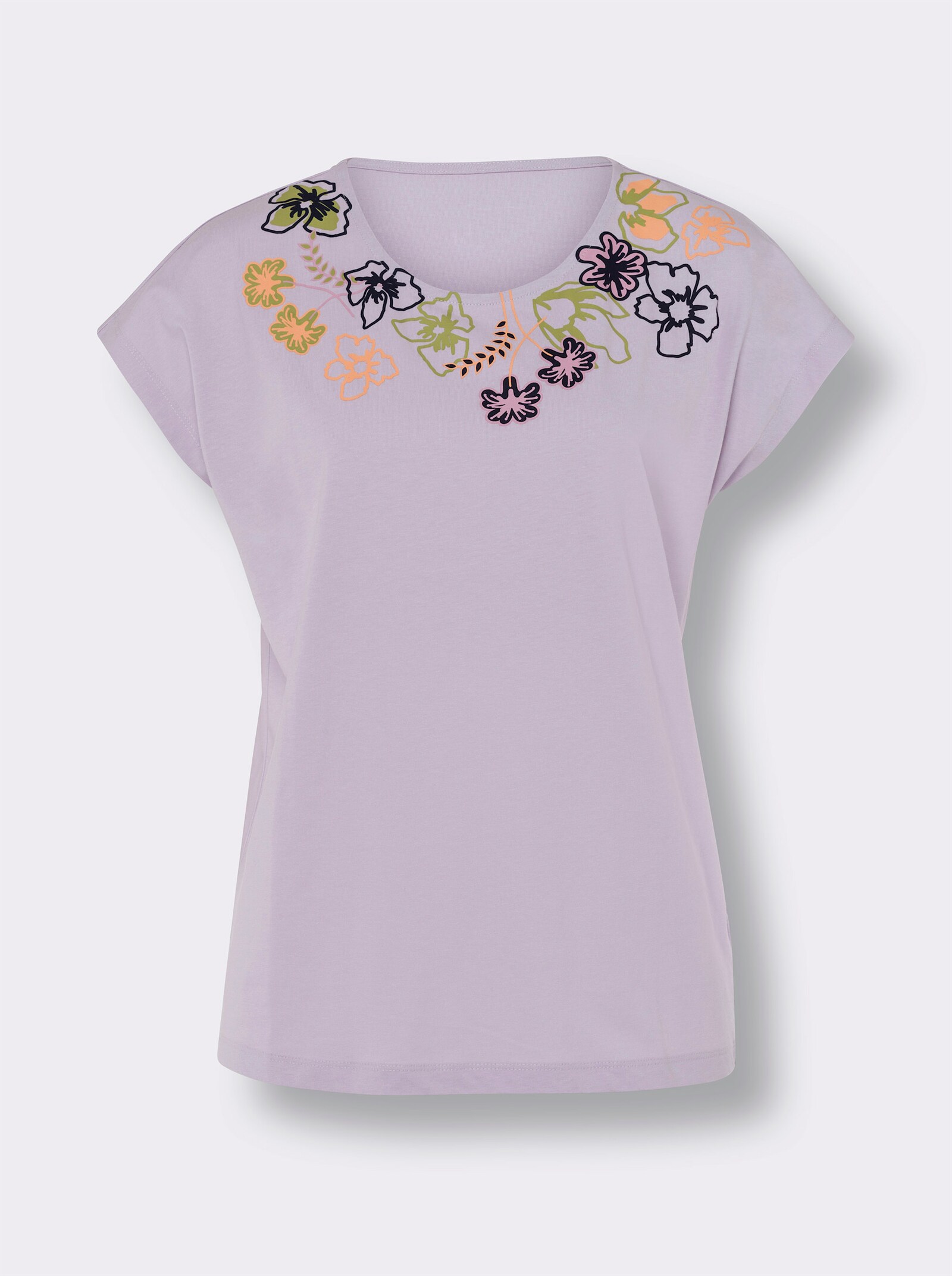 Kortärmad topp med blommönster - syren-lindgrön-med tryck