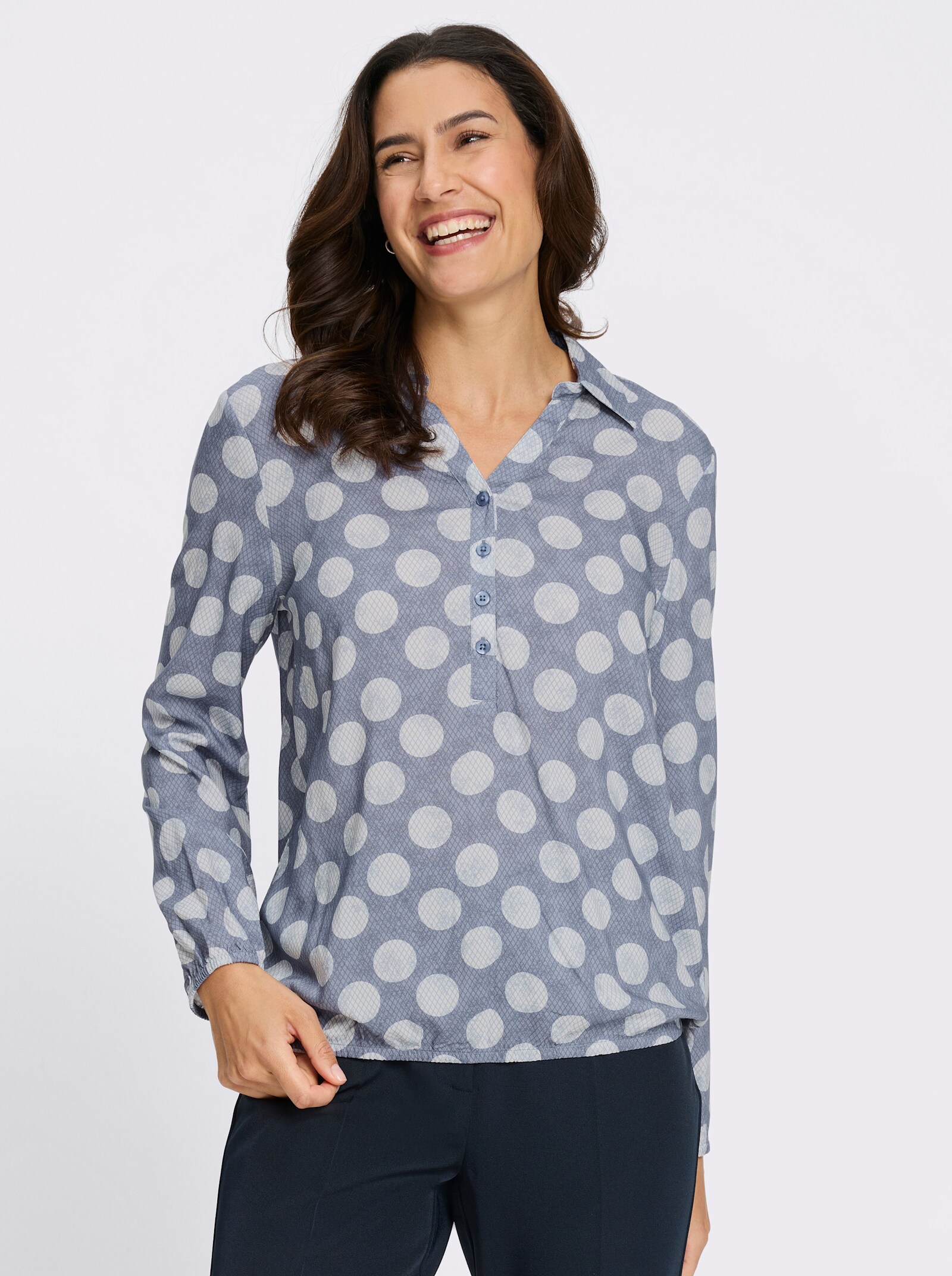 Druckbluse - taubenblau-bedruckt