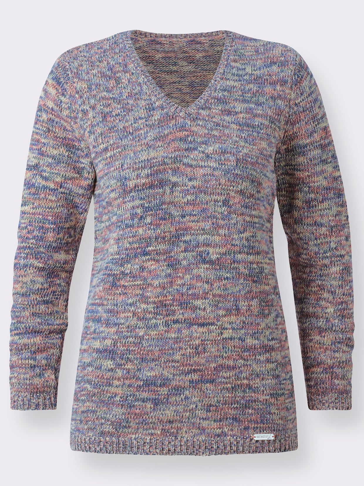 Pullover met V-hals - blauw/roze gemêleerd