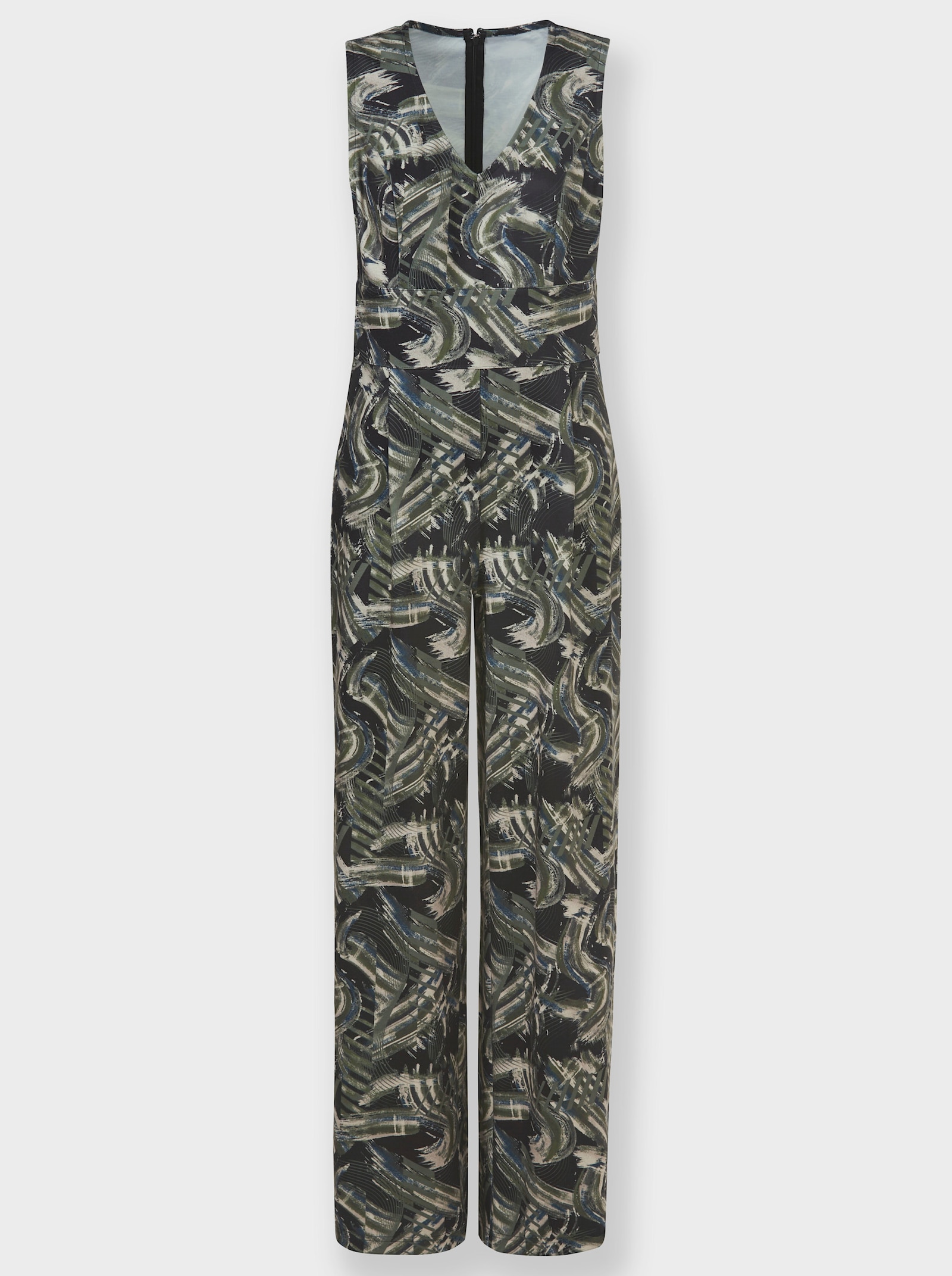 heine Jumpsuit hinten mit Reißverschluss - khaki-ecru-bedruckt