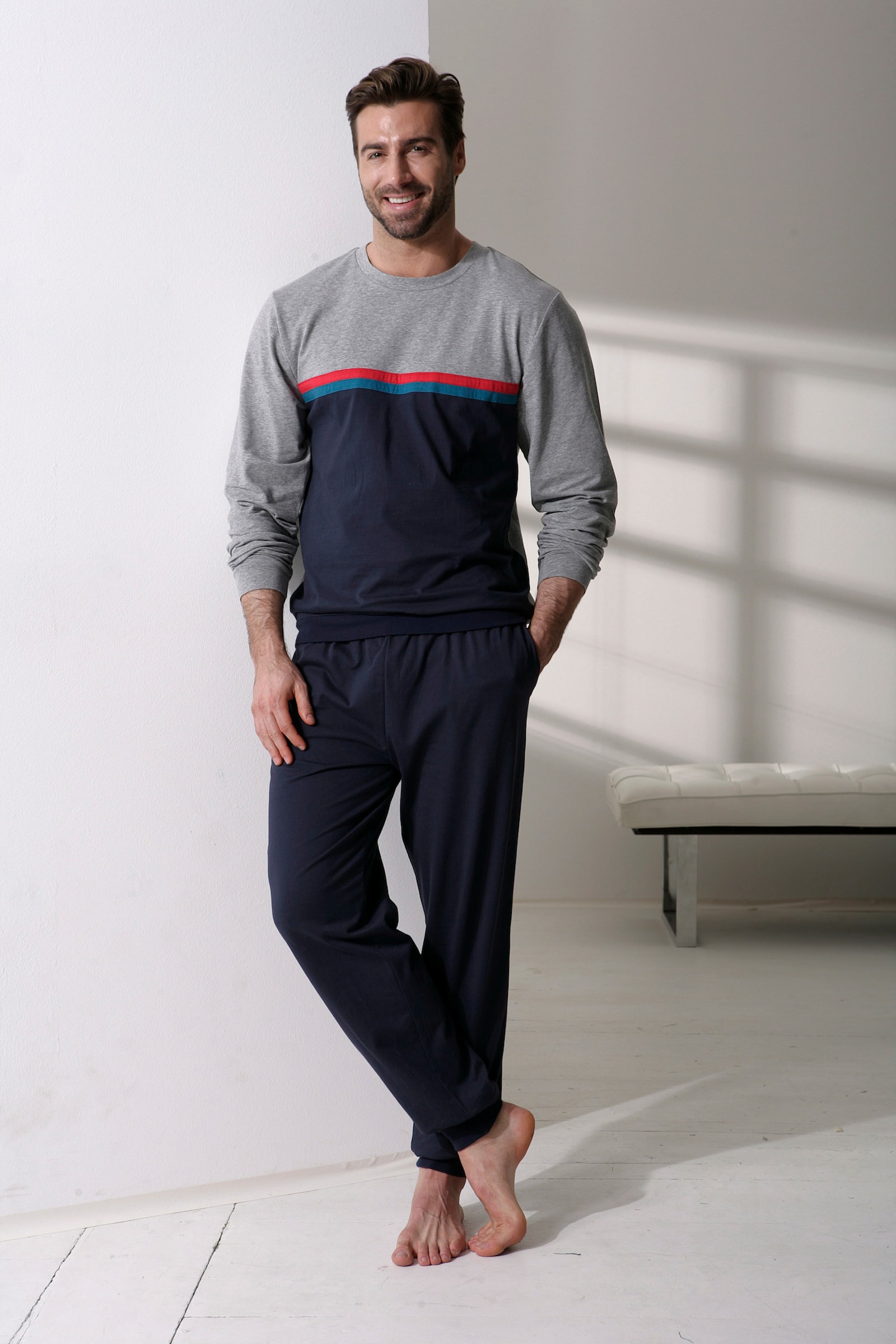 le jogger Pyjama - grau-meliert-blau