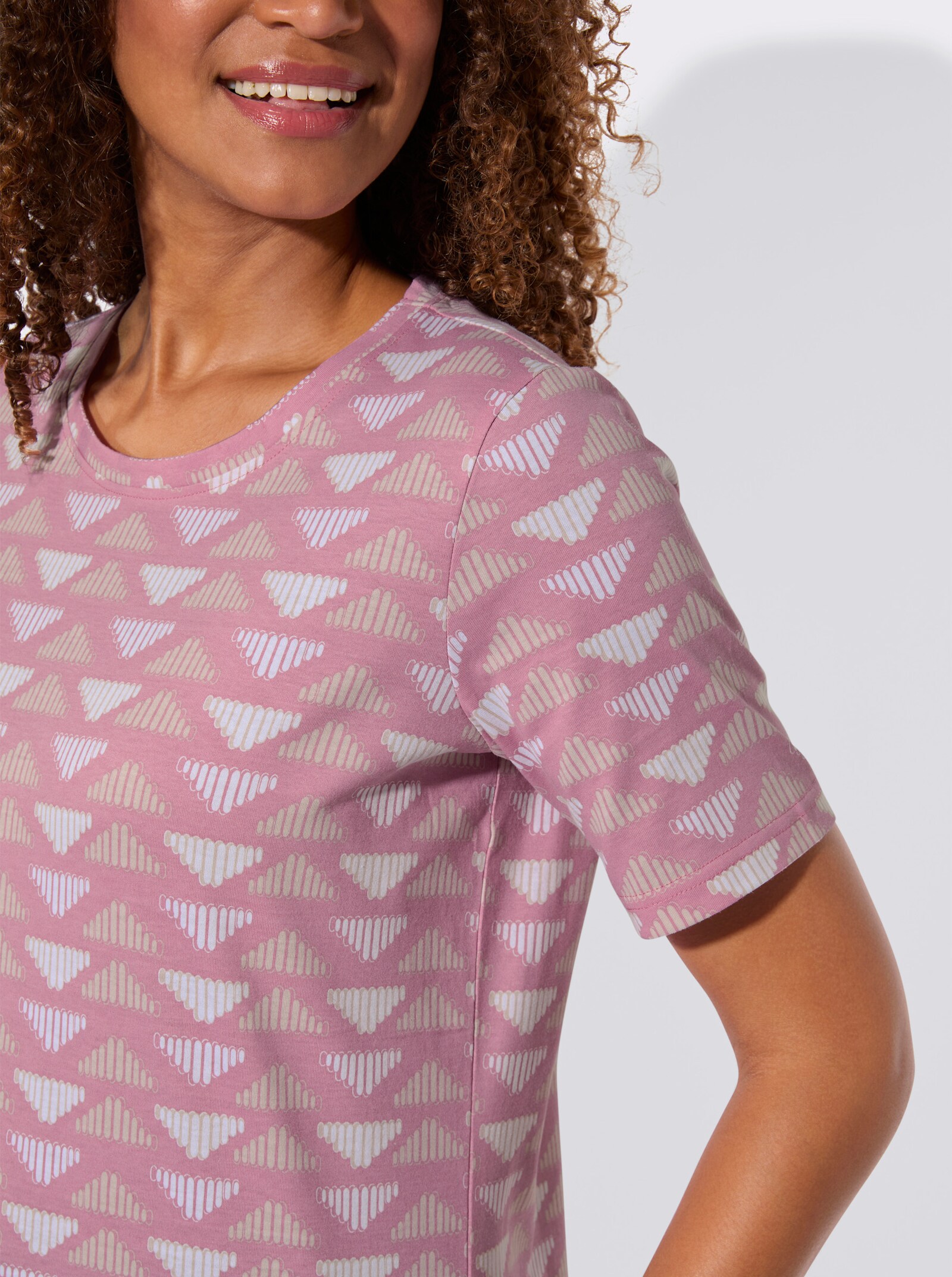 Kurzarmshirt aus reiner Baumwolle - altrosa-elfenbein-gemustert