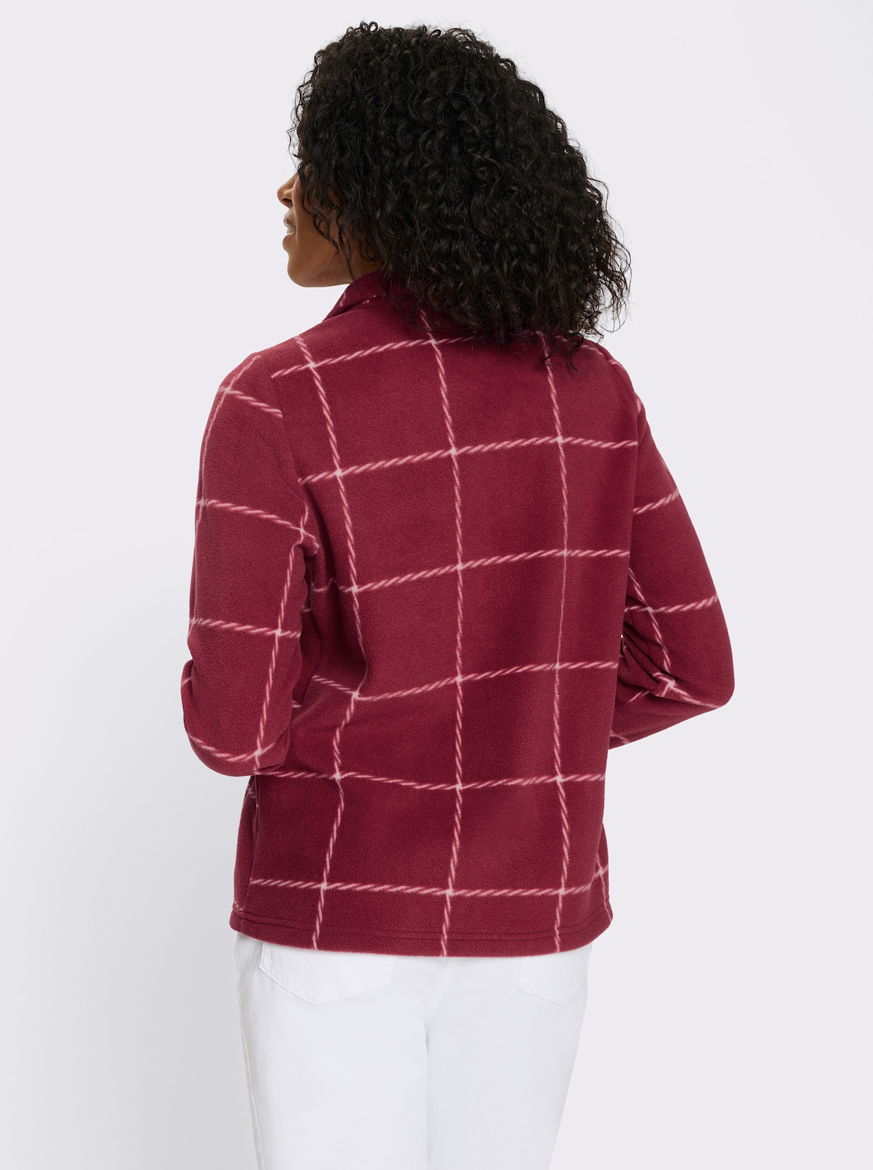 Fleeceshirt mit Karo-Muster - dunkelrot-ecru-kariert