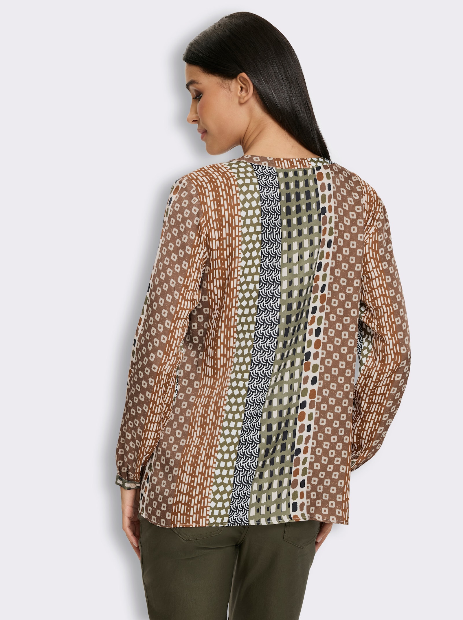 heine Schlupfbluse aus Satin - sand-khaki-bedruckt