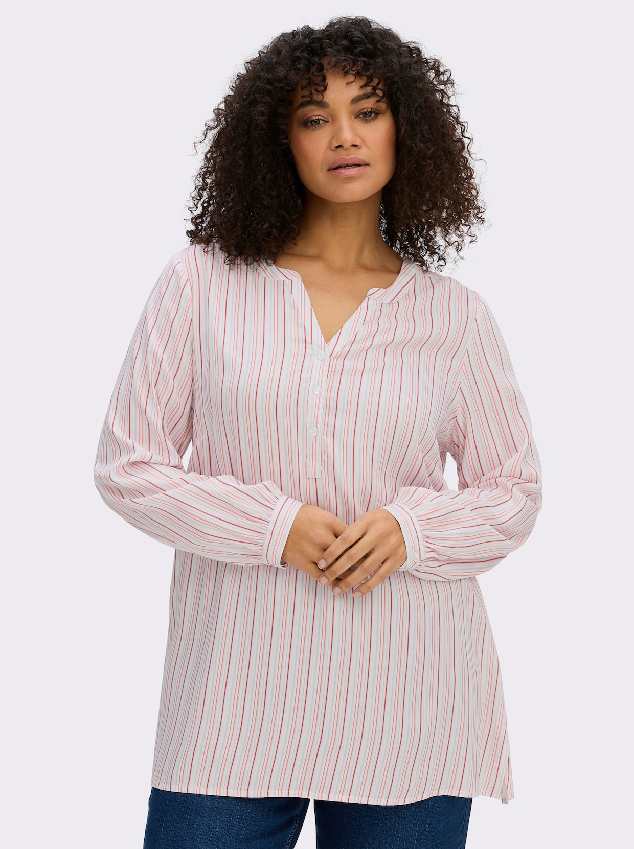 sheego Tuniek met strepen - wit/aardbei gestreept