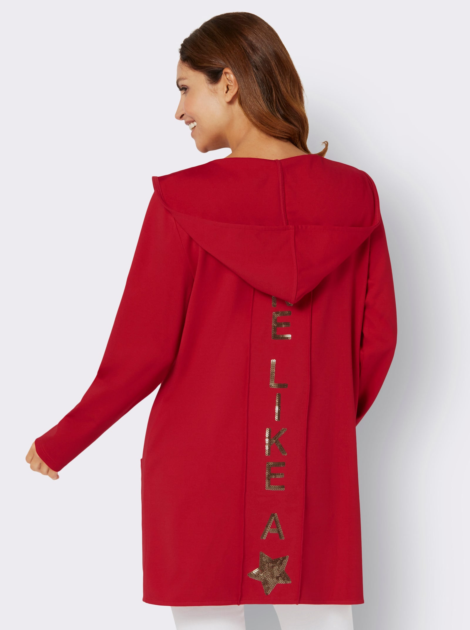 Shirtjacke mit Pailletten-Schriftzug hinten - rot
