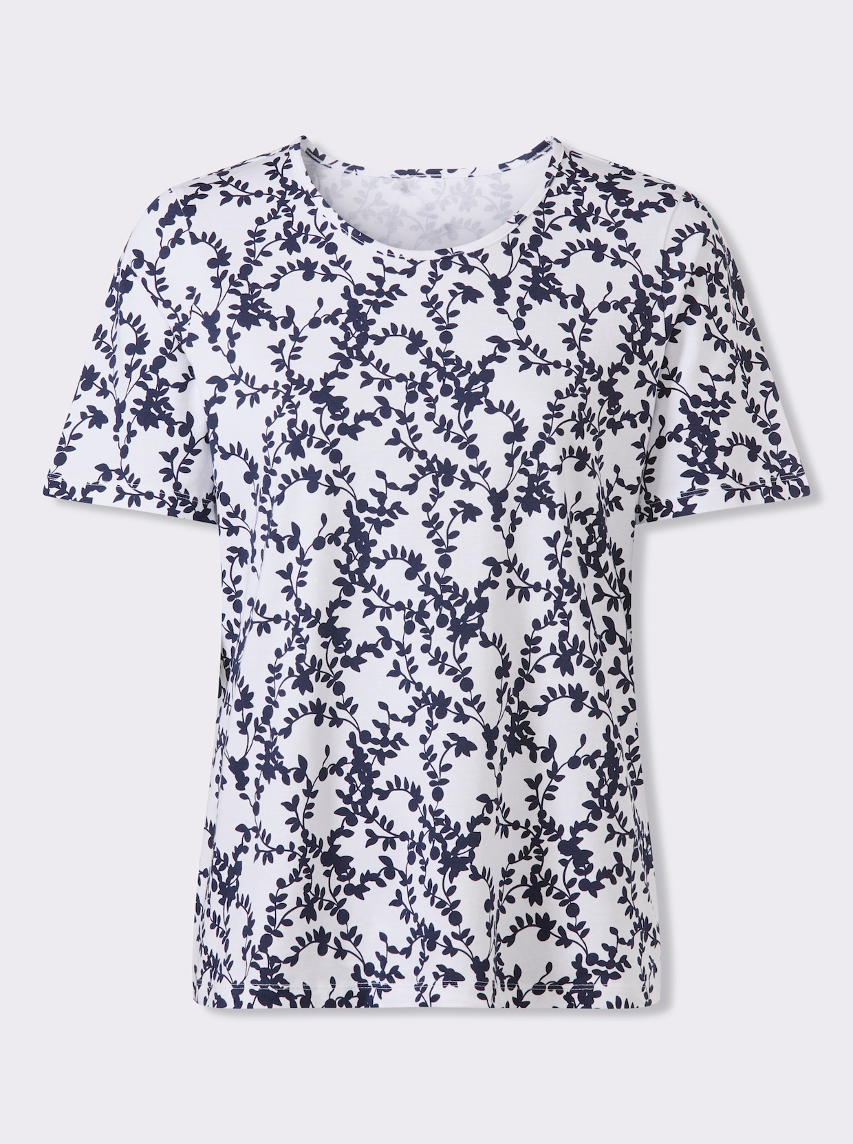 Kurzarmshirt mit floralem Muster - weiß-marine-bedruckt