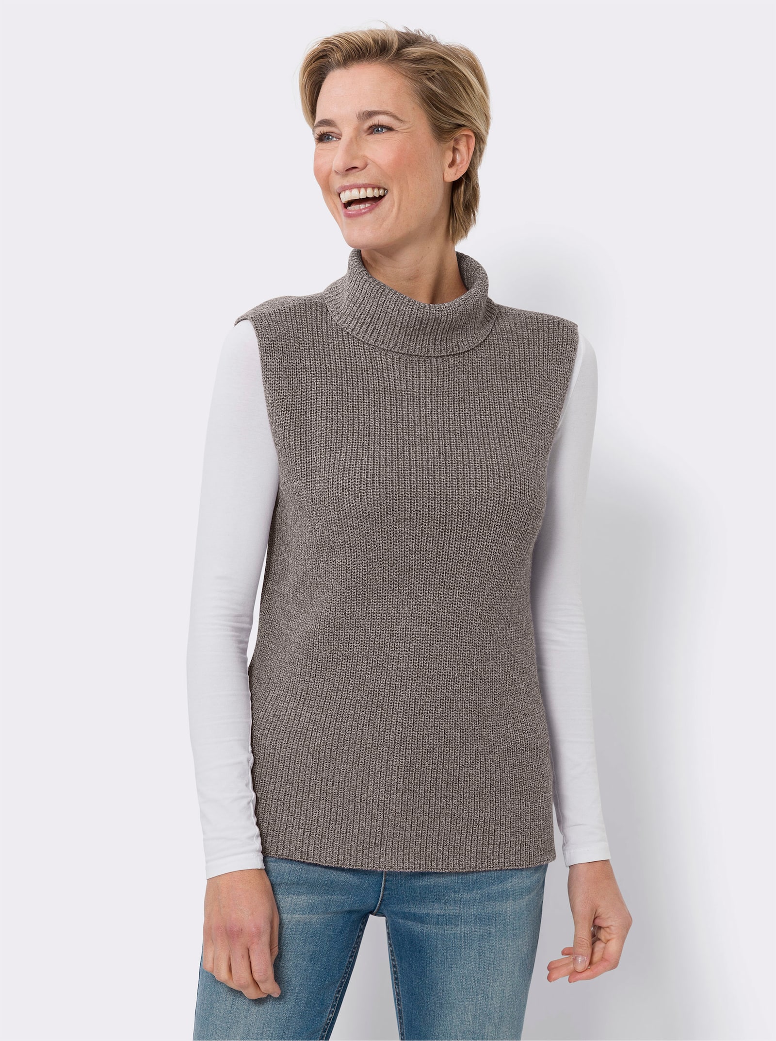 Slip-over met rolkraag, gemêleerd - choco gemêleerd