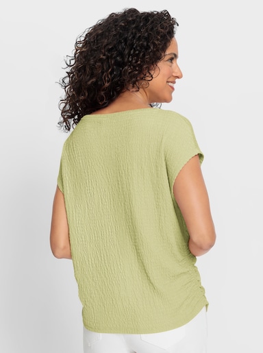 Rundhalsshirt mit seitlicher Raffung - lindgrün