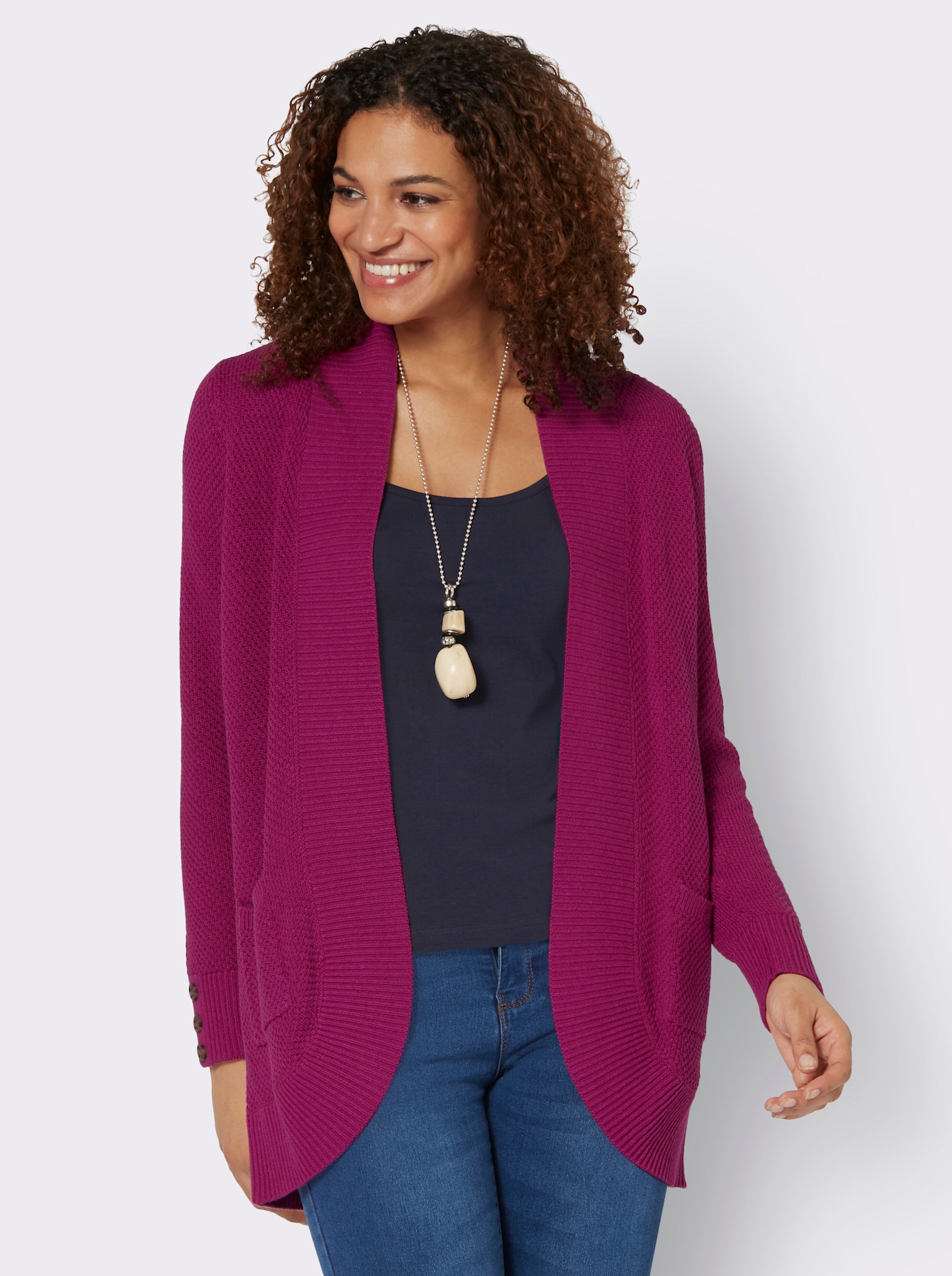 Longstrickjacke mit Struktur-Muster - magenta