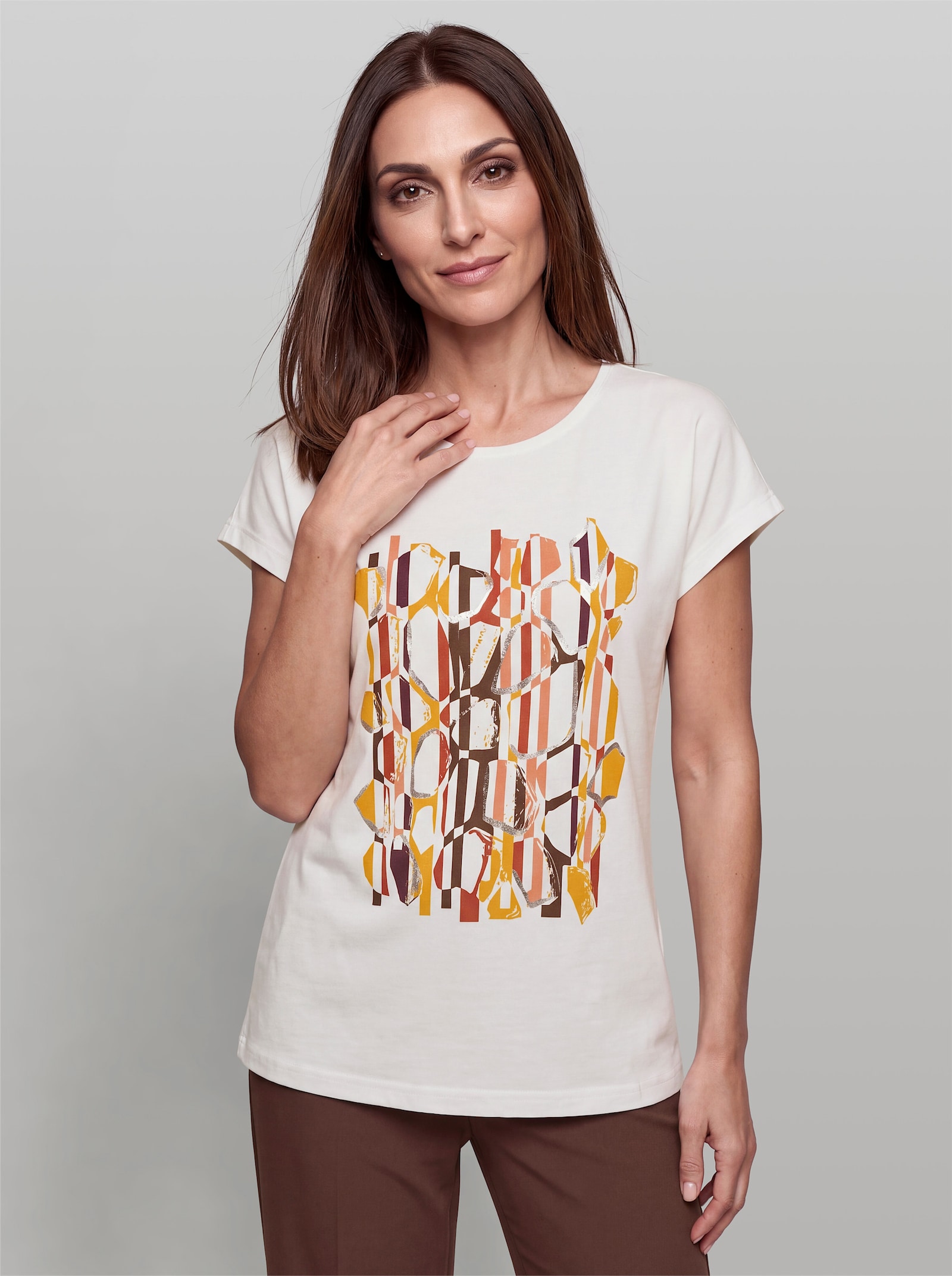 heine Kurzarmshirt mit Folienprint - ecru-rostrot