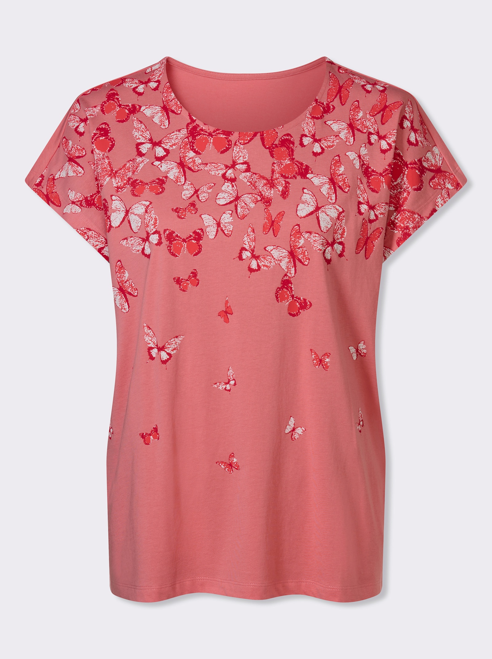 Kurzarmshirt mit Schmetterlingsdruck - flamingo-erdbeere