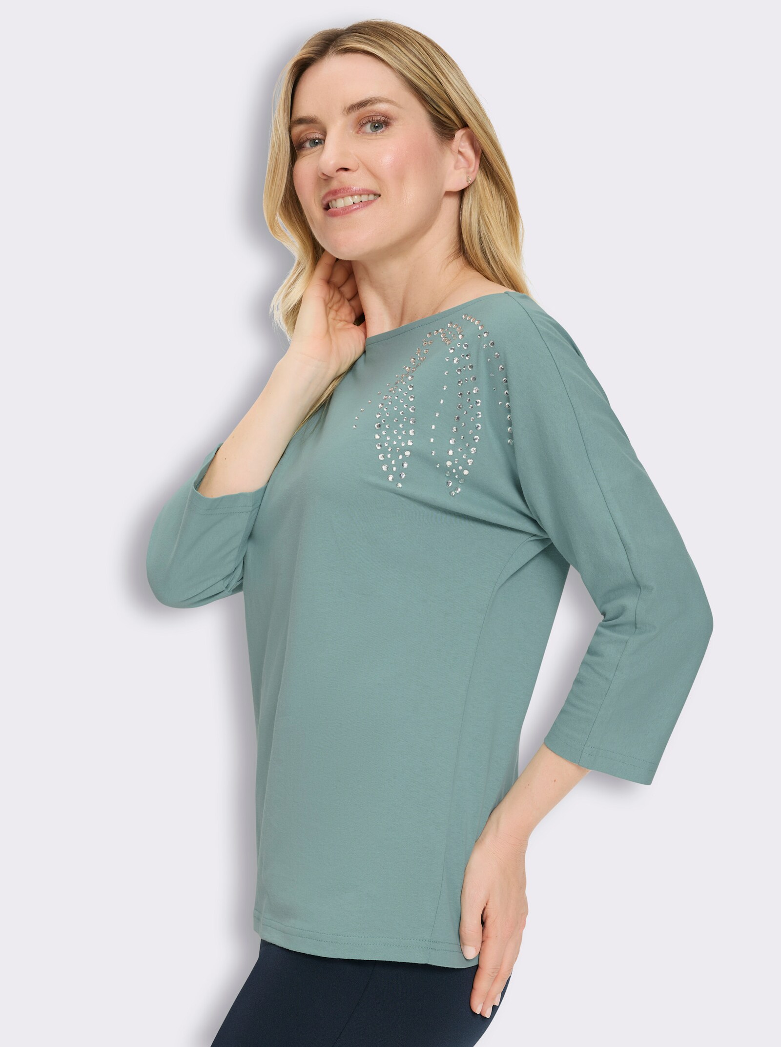 3/4-Arm-Shirt mit Fledermaus-Ärmeln - salbei