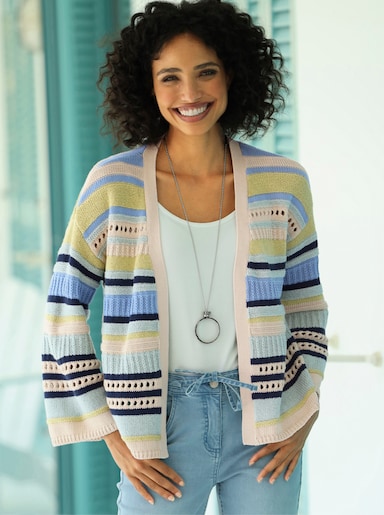 heine Strickjacke - himmelblau-beige-gestreift