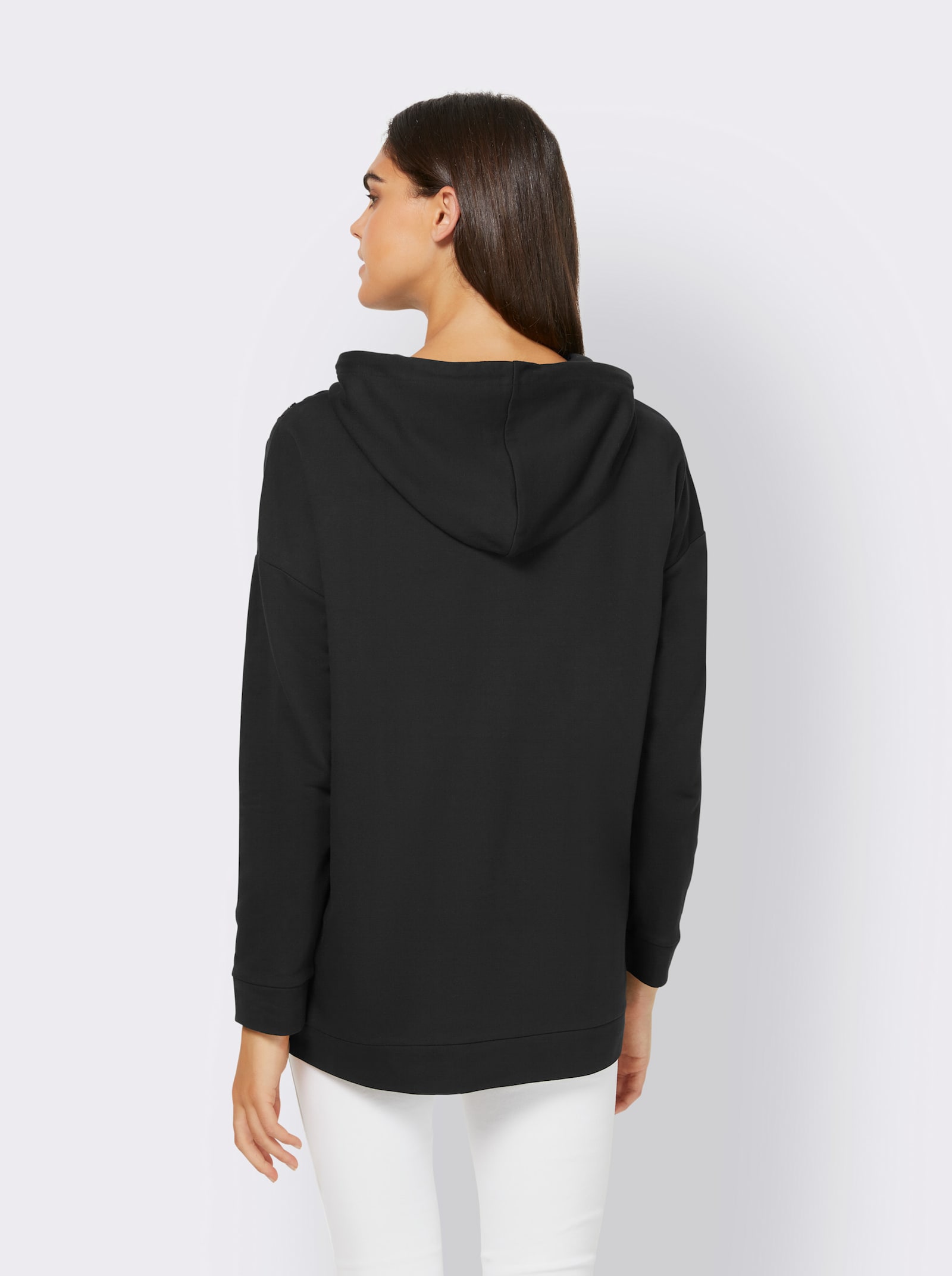 heine Kapuzensweatshirt mit asymmetrischem Saum - schwarz