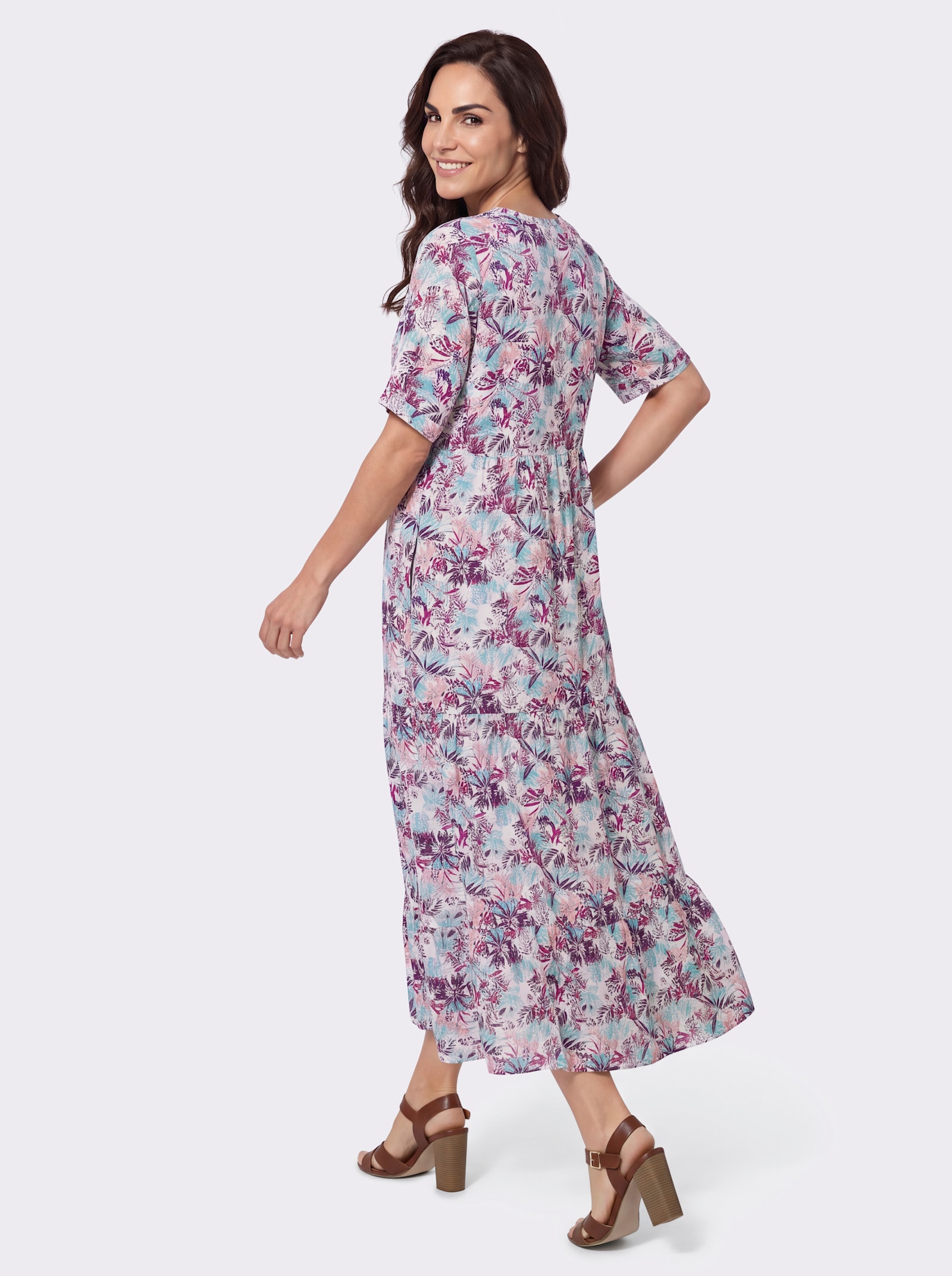Druckkleid mit Taschen - malve-blaugrün-bedruckt