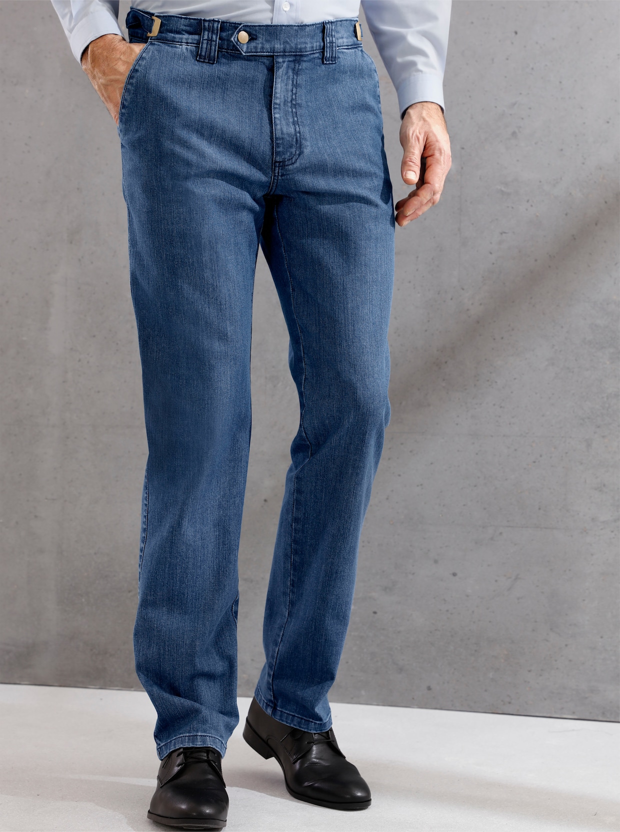 Jeans med justerbart midjeband - blue-stone-washed