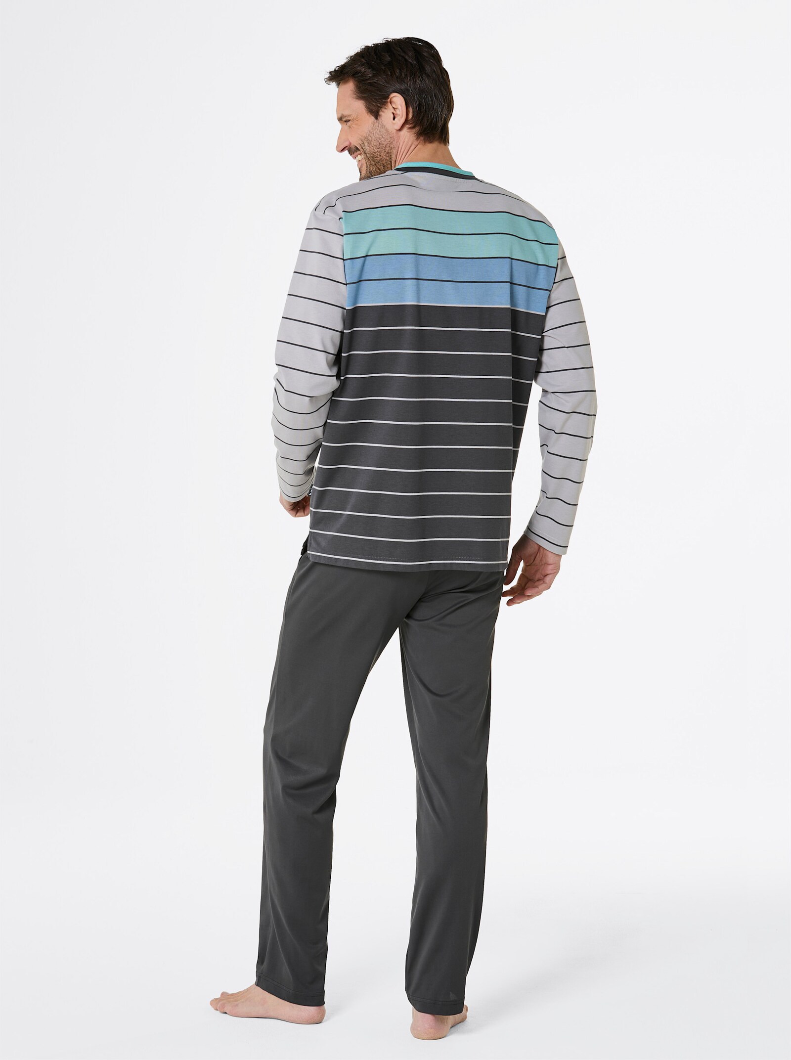 Hajo Schlafanzug - anthrazit-hellgrau-geringelt