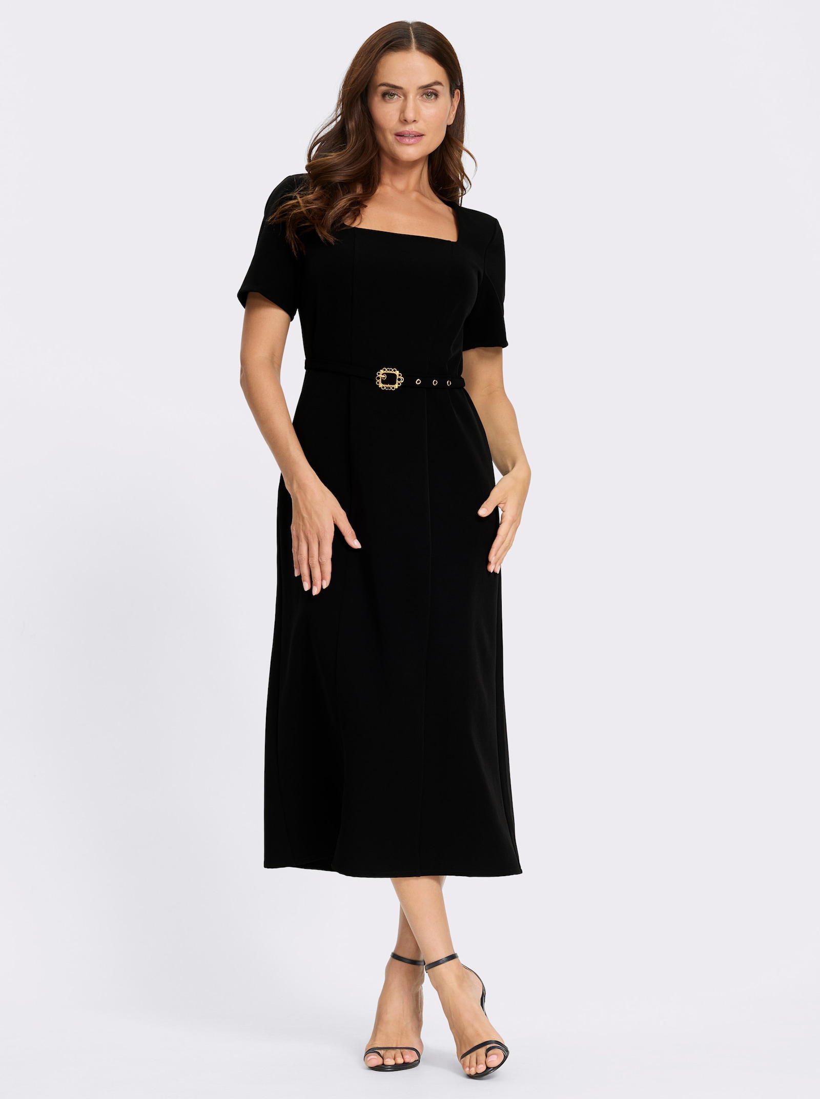 heine Webkleid inklusive Gürtel - schwarz