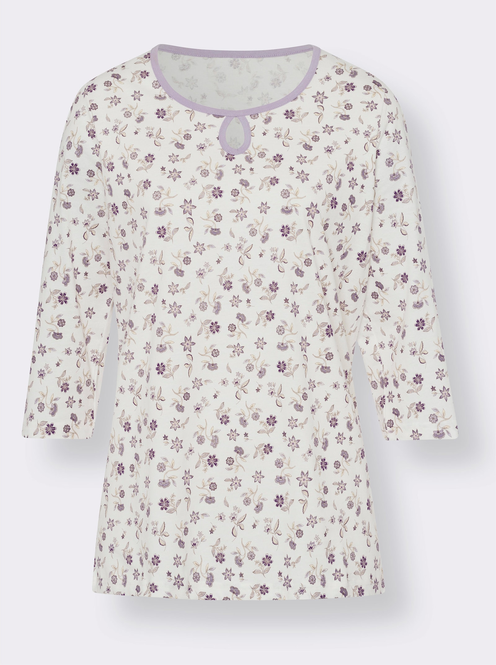 Pyjama met druppelvormige hals - ecru/lila bedrukt