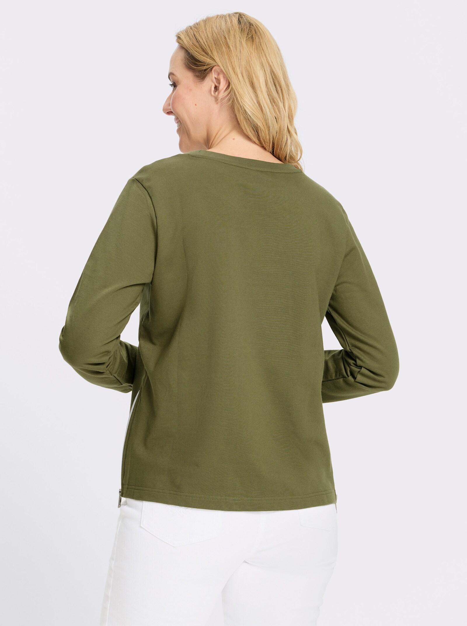 Sweatshirt mit Reißverschlüssen seitlich - oliv