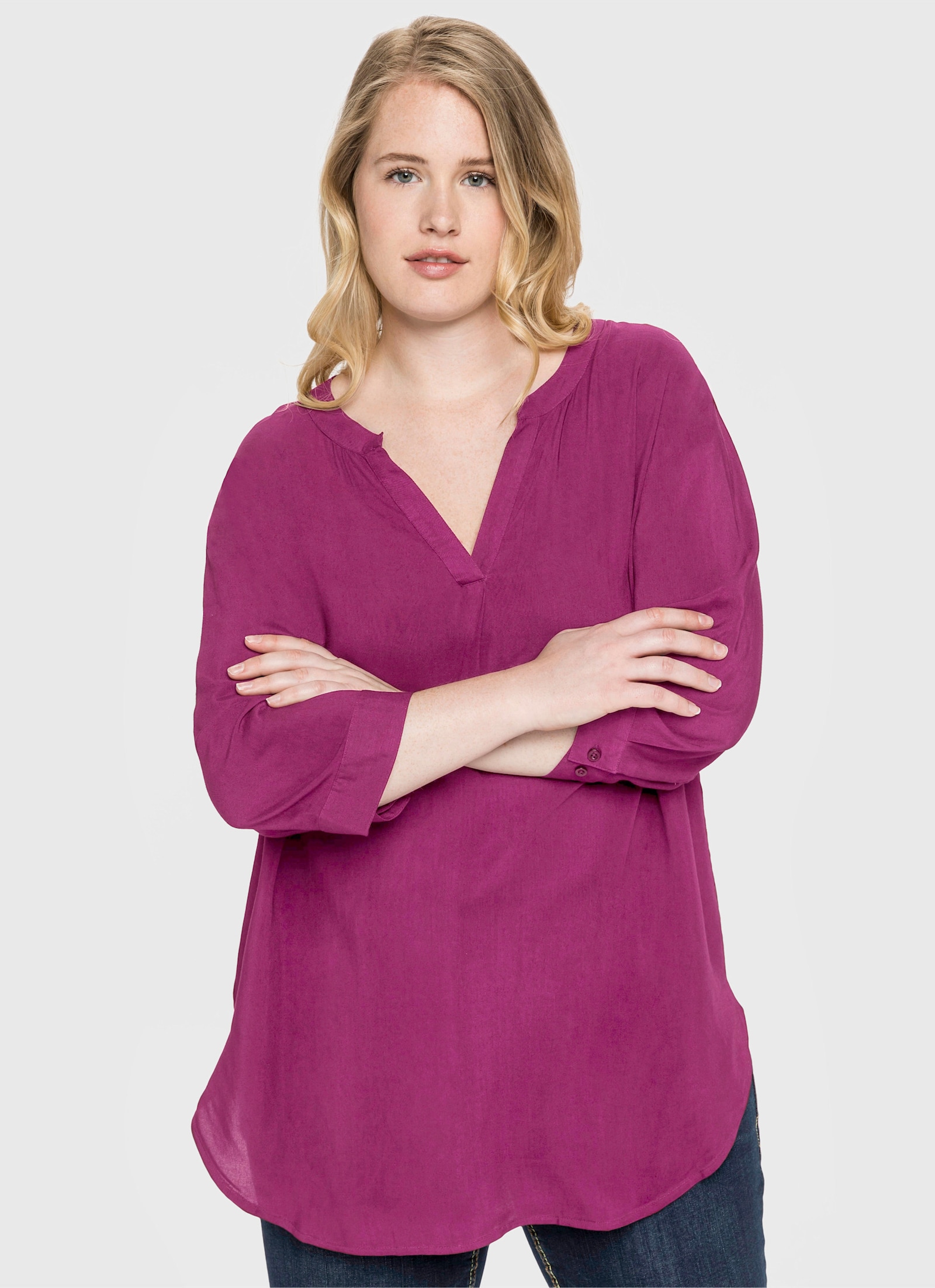 sheego Tunika mit dekorativer Falte - magenta