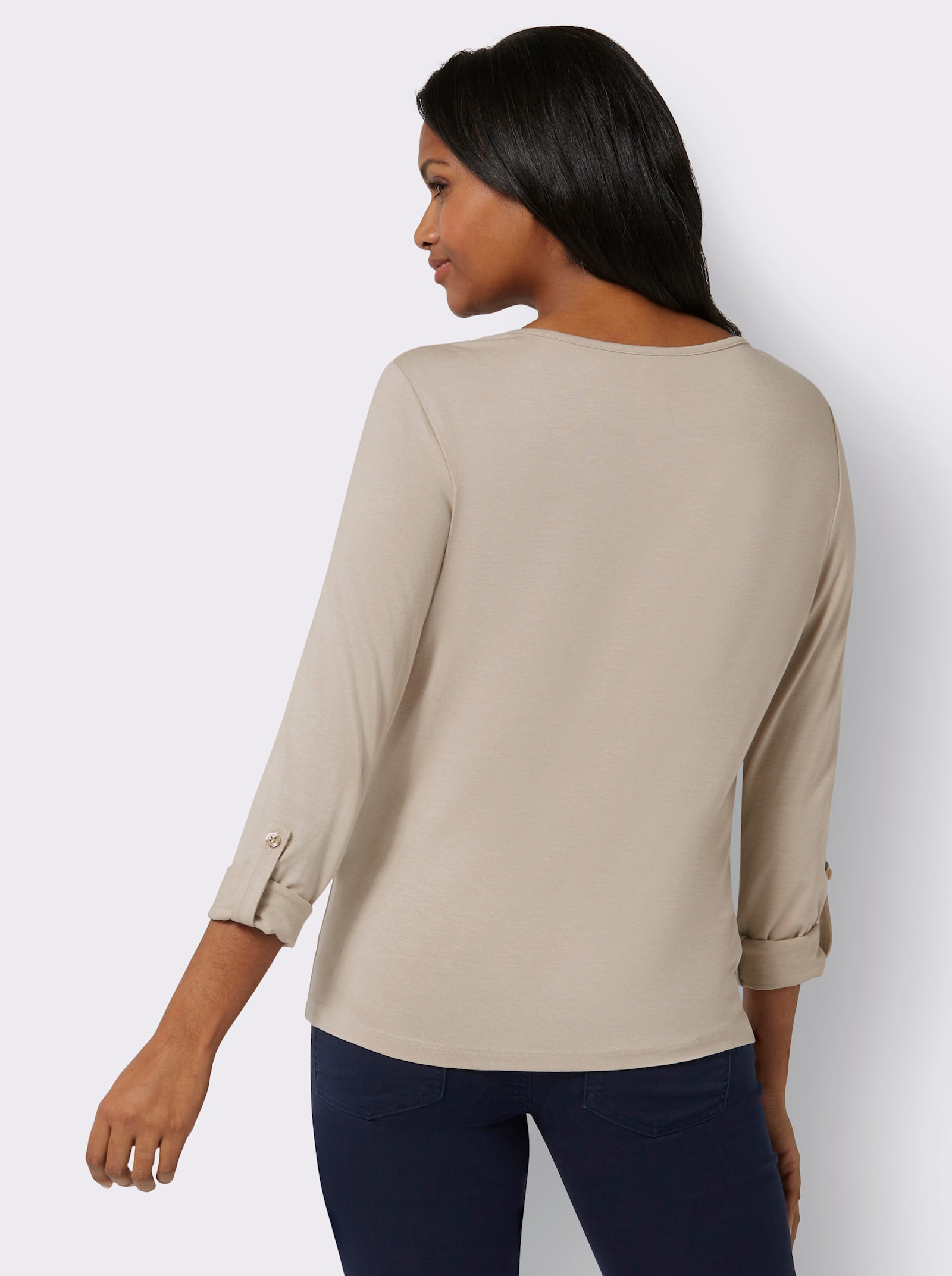 3/4-Arm-Shirt Folien-Print mit Glitzersteinchen - sand-schwarz-bedruckt