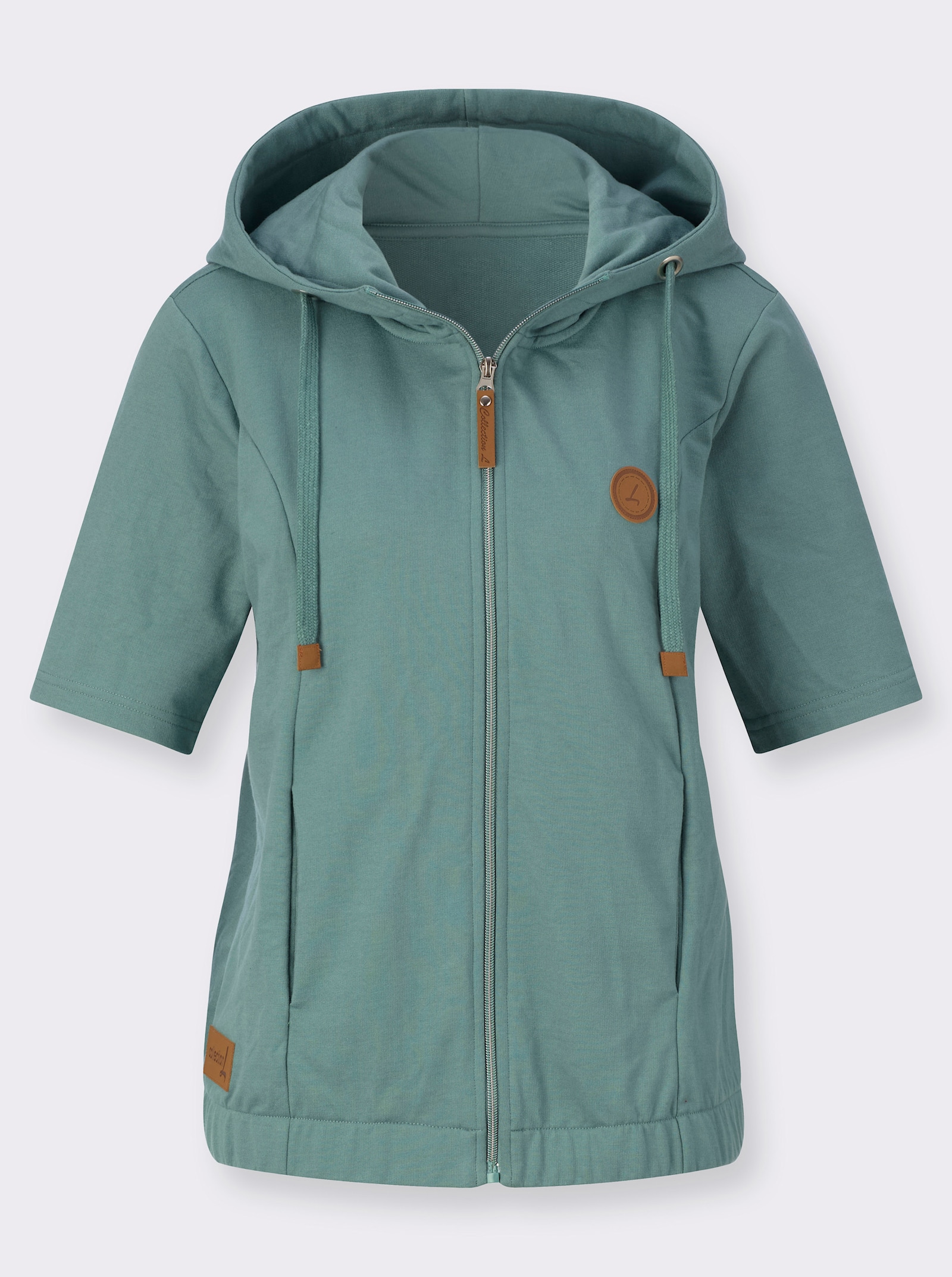 Shirtjacke mit Kapuze und Halbärmeln - jade