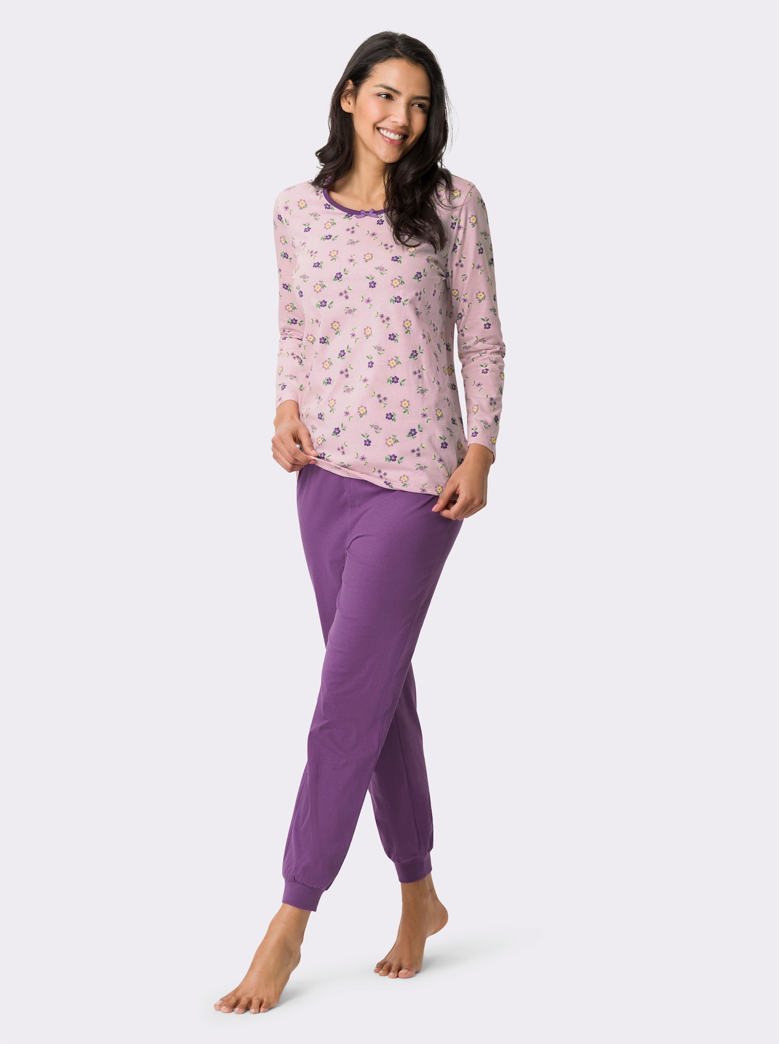 Pyžamo s kvet. vzorom - svetloružová-lila potlač