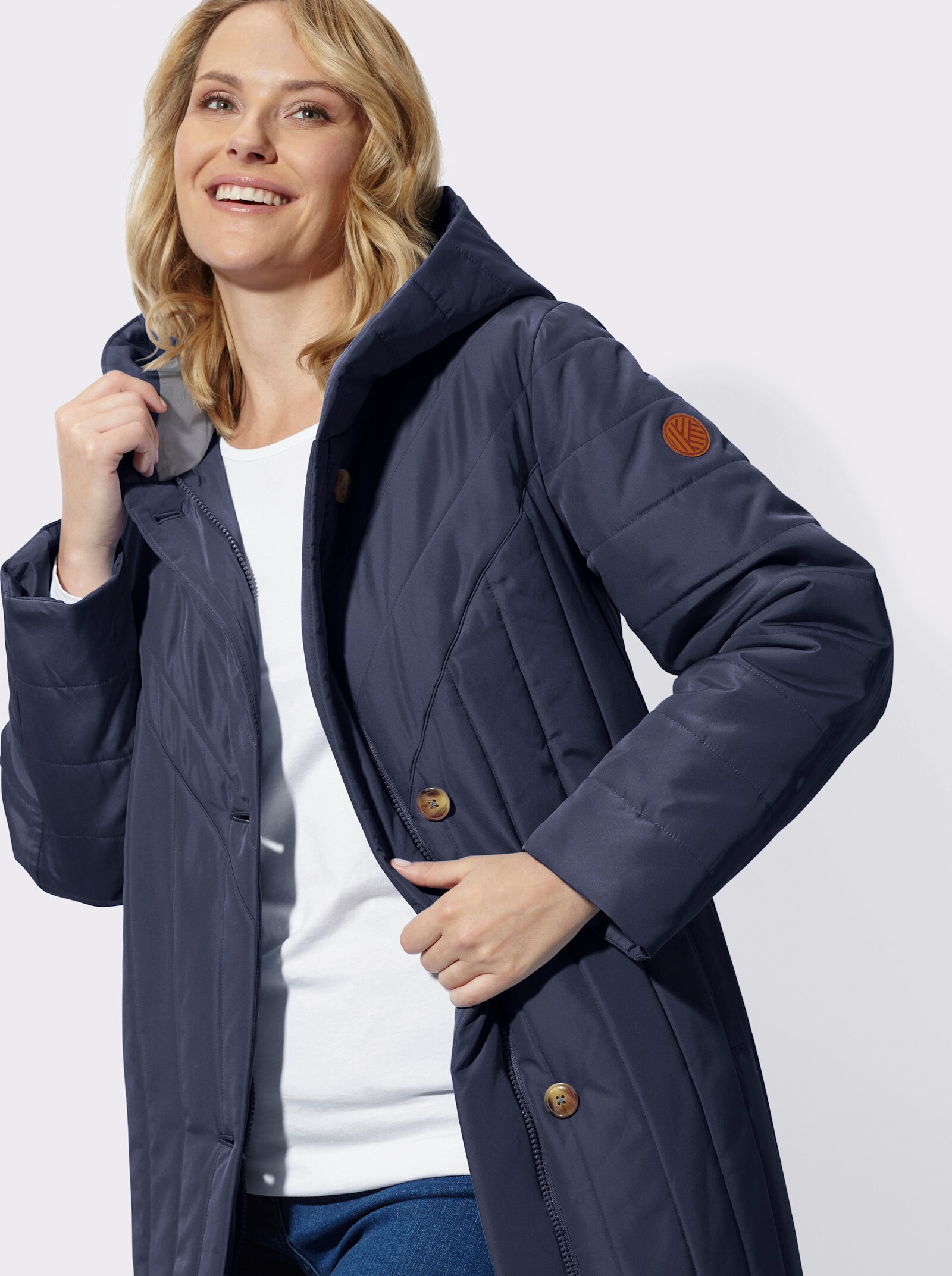 Steppjacke mit Kapuzenkragen - marine
