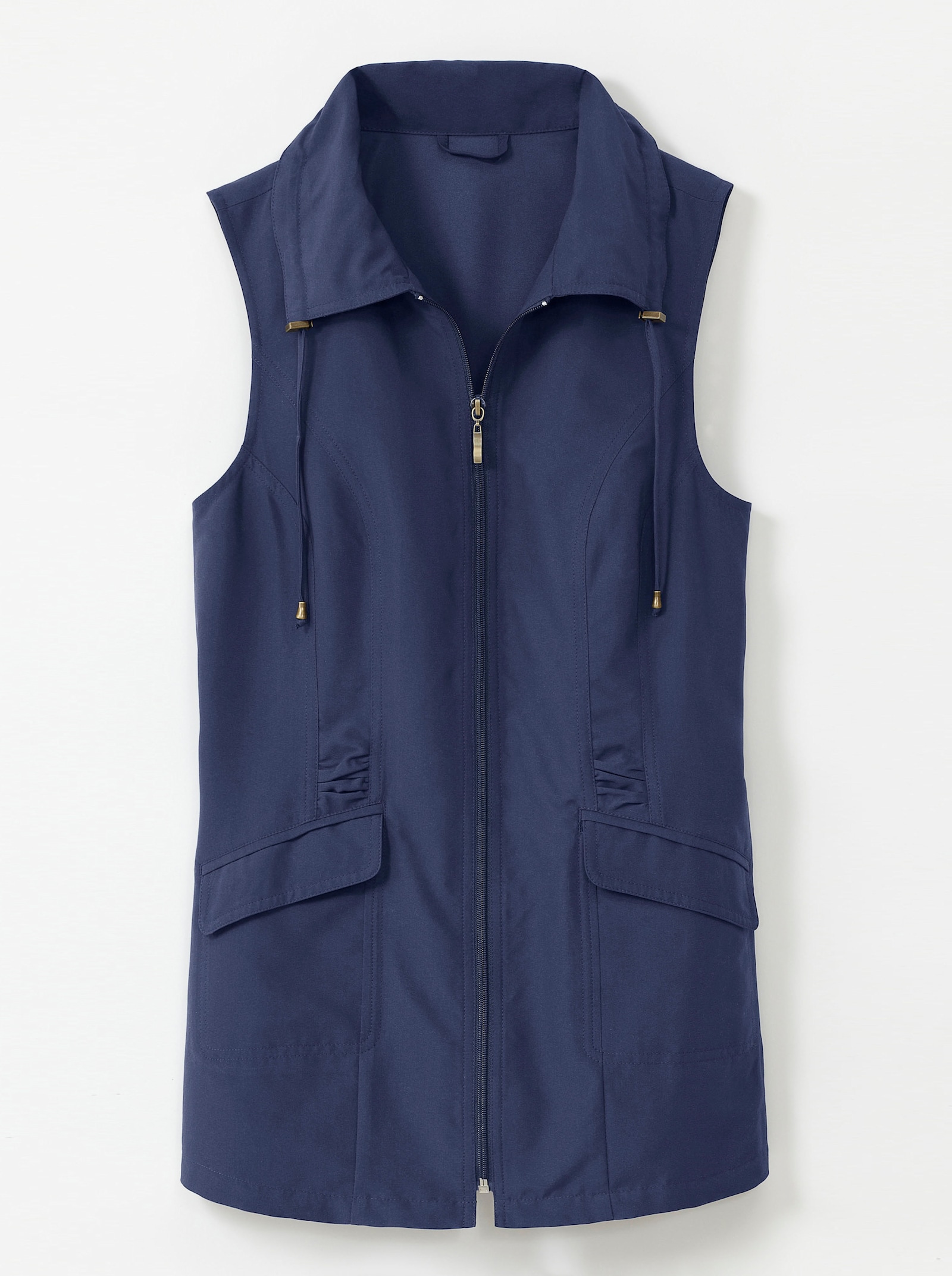 Lange bodywarmer van microgaren - marine