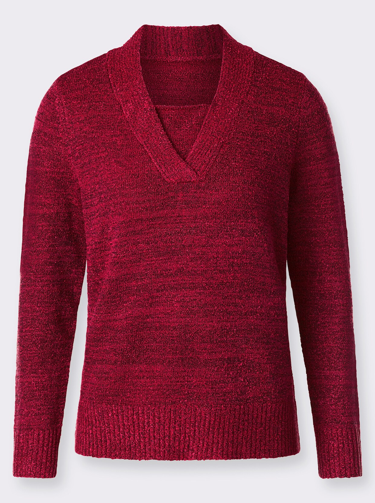 Bouclé-pullover - rood/zwart gemêleerd