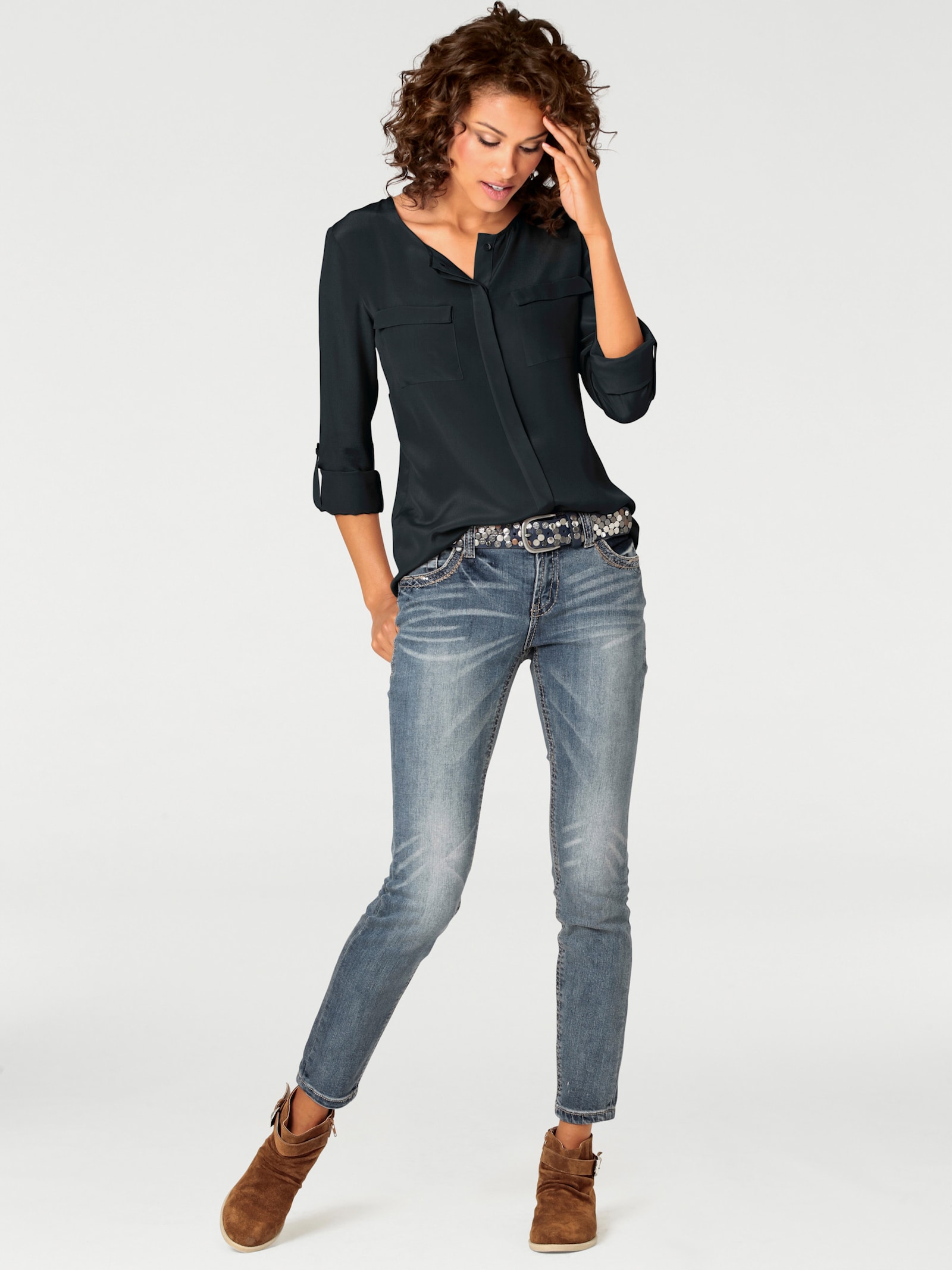 heine Seidenbluse mit mattem Glanz - schwarz