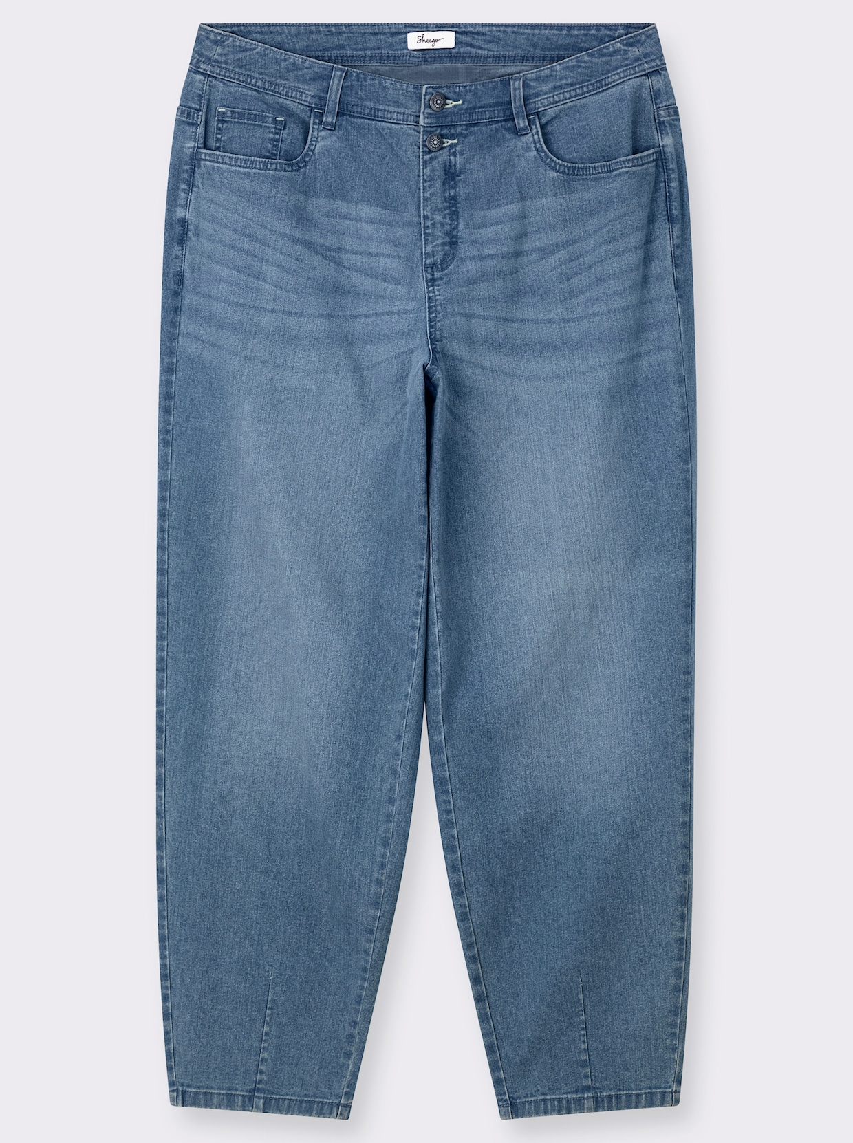 sheego Jean 5 poches avec jambes barrel - bleu blanchi