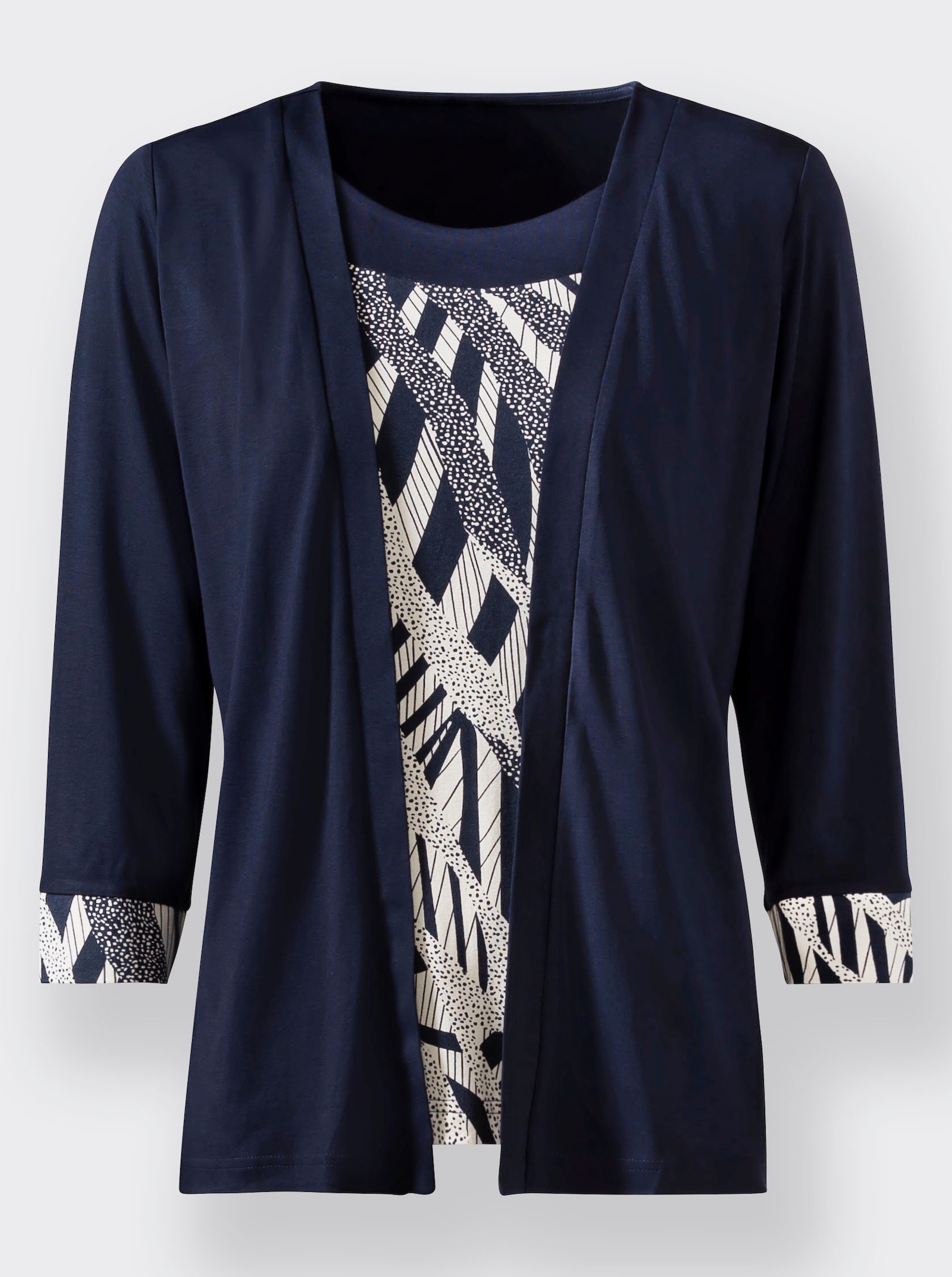 2-in-1-Shirt mit bedrucktem Einsatz - marine-ecru-bedruckt